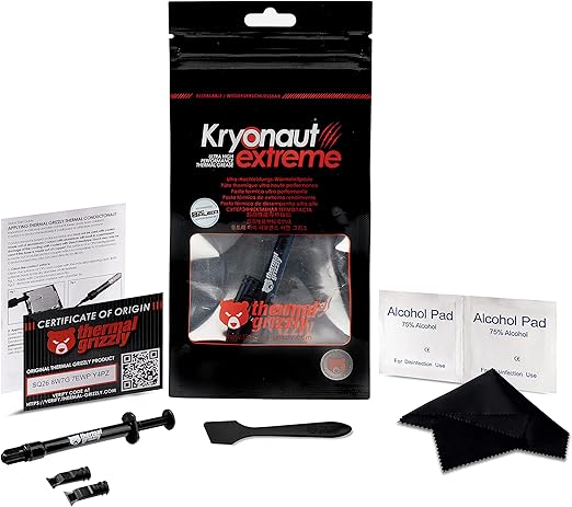 Thermal Grizzly Kryonaut Extreme The High Performance CPU Thermal Paste for Cooling All Processors, Graphics Cards, Heat Sinks in Computers & Consoles with Extra Cloth, Pads & Spatula (2 Gram)
