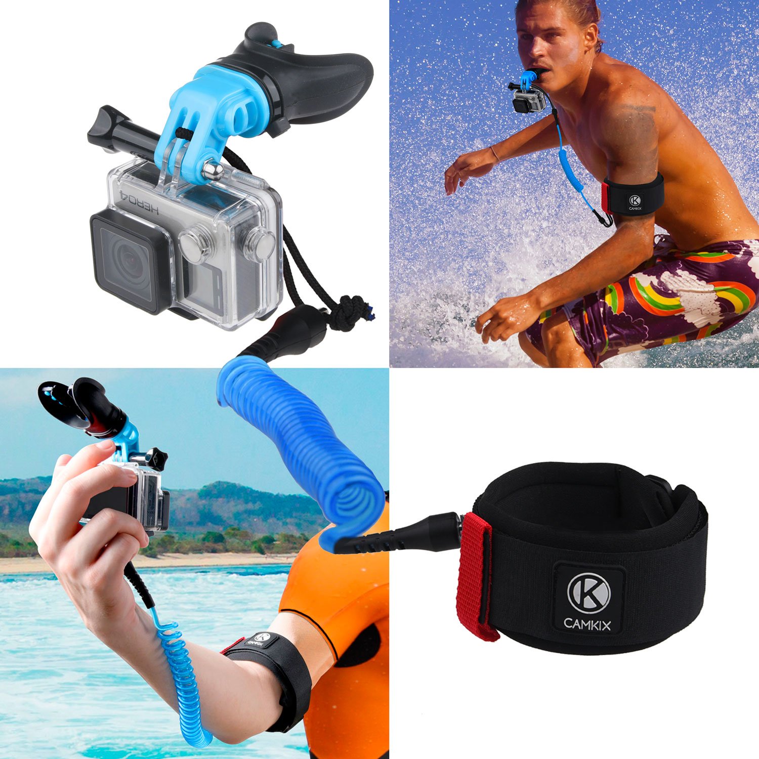 Camkix Surf - Punta de Boca y Correa de Brazo Compatible con Todas Las cámaras GoPro Hero y Otras cámaras con Soporte Compatible - Manos Libres para Deportes de acción acuática