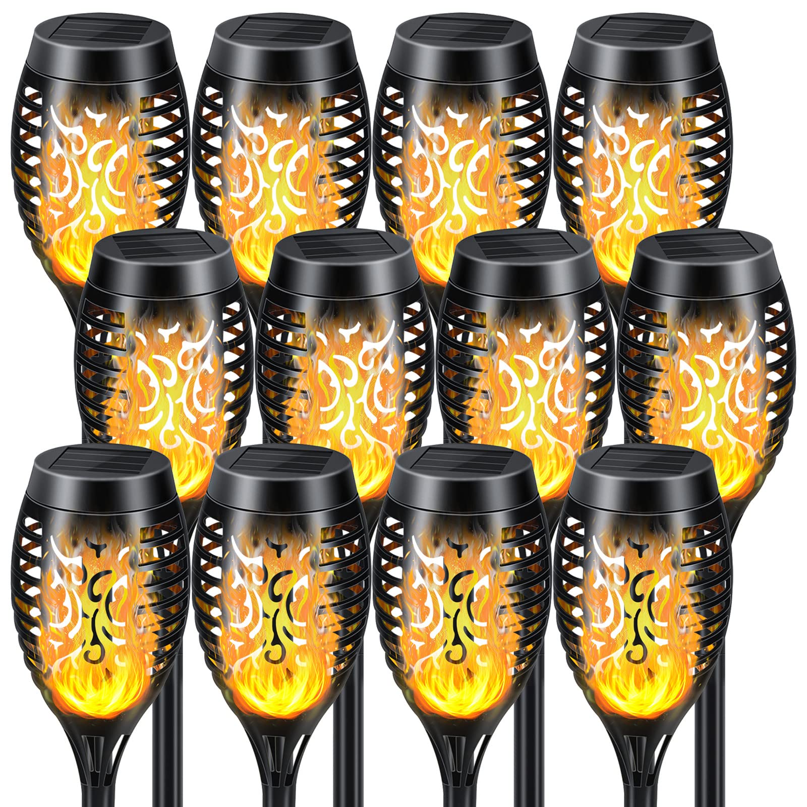 Photo 1 of Solar Lights Outdoor 12 Pack, Solar Torch Light with Flickering Flame, Waterproof Outdoor Lighting Solar Powered Pathway Lights, Decoration Lighting for Garden Yard Patio, Auto On/Off 12-Pack Normal
