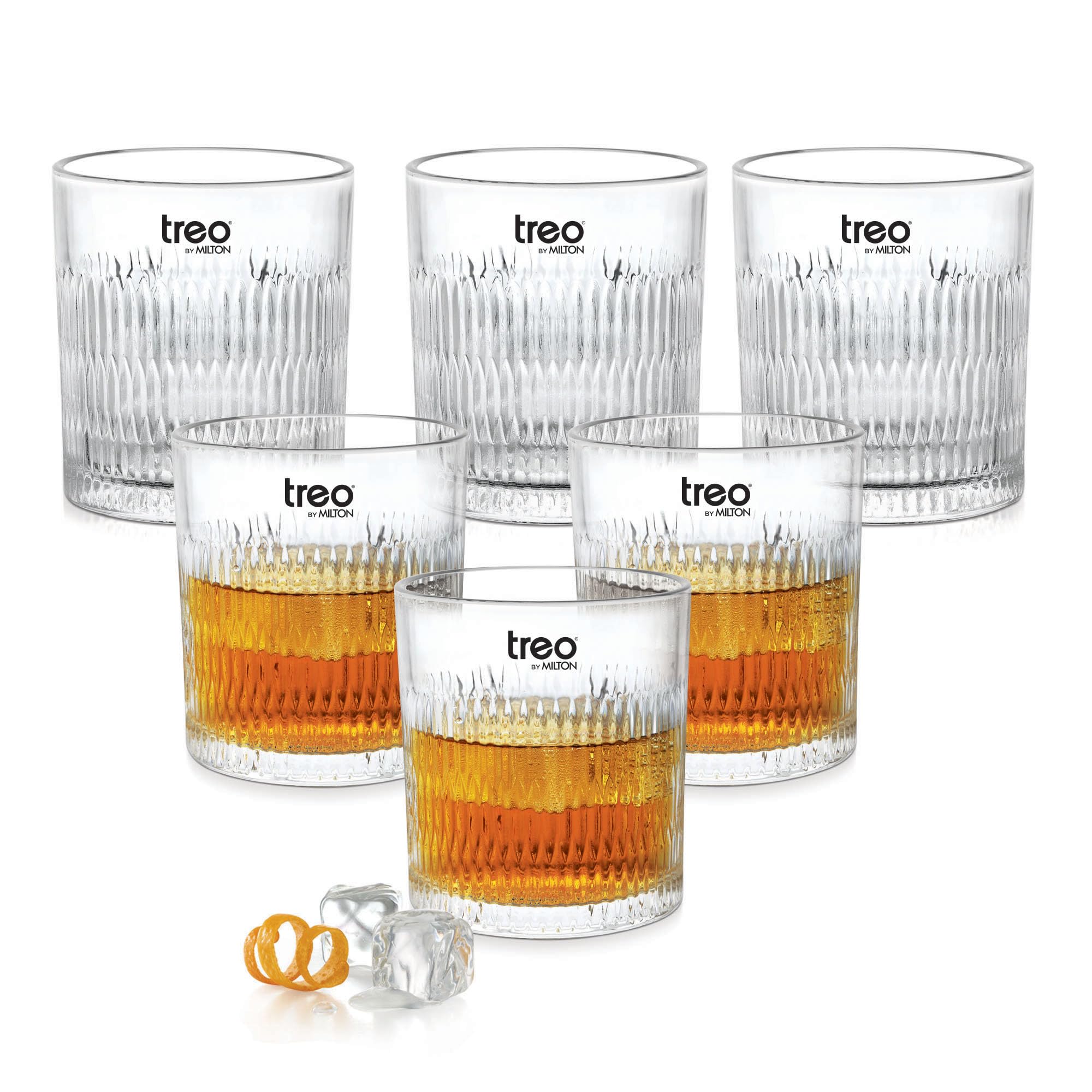 Treo by Milton Elix Whiskey Glass Set of 6 I Premium Glass Tumbler for Bourbon, Scotch & Cocktails I 340 ml