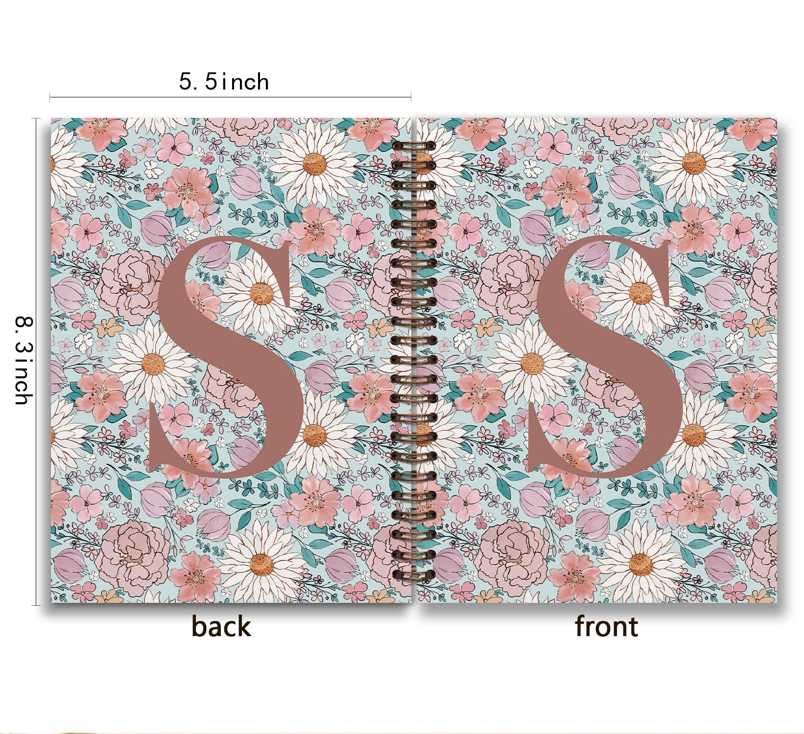 KDHTY Taccuino a spirale personalizzato con iniziale S, regalo vintage per ragazze adolescenti, con monogramma per donne e ragazze, quaderno a spirale con copertina rigida a righe, 14 x 20 cm