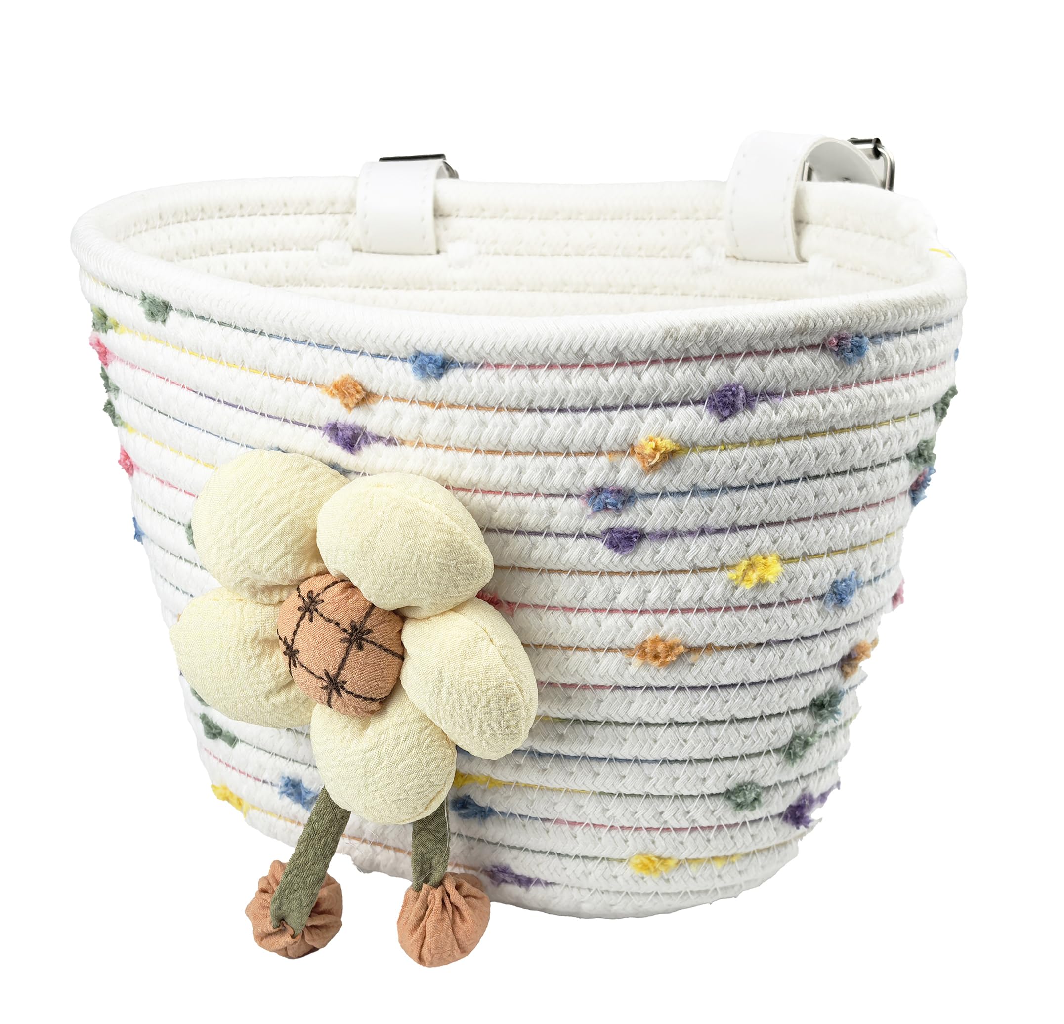 WOCAIXY Kids Bike Basket Cotton Waved Scooter Basket Folding Bicycle Basket Easy to Install Bicycle Storage for Girls with Adjustable PU Straps