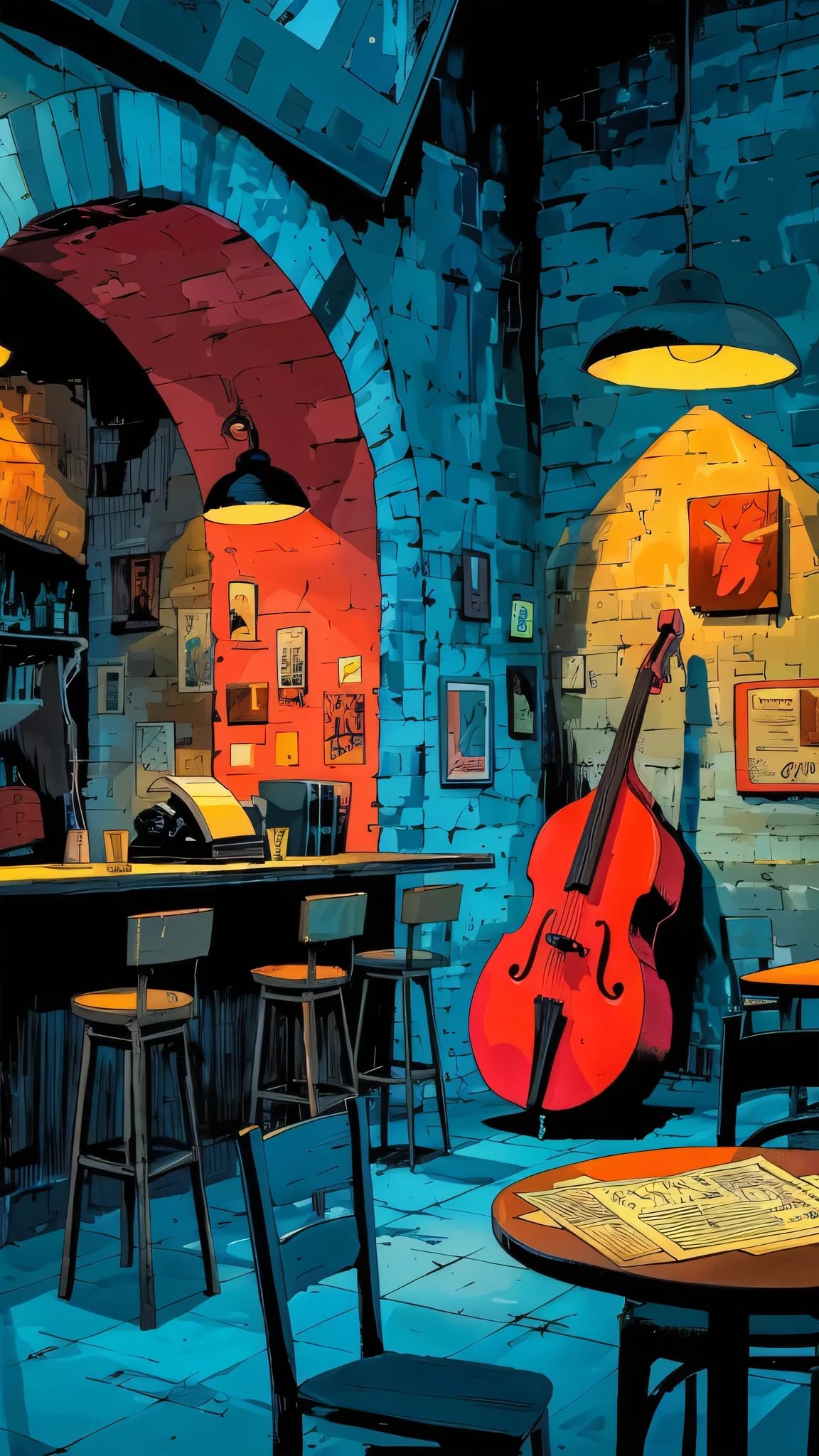 ARTGOTO Paint by Numbers for Adults, Jazz Bar Double Bass DIY Acrylic Painting Kit, Large 15.7x27.5inch/40x70cm Canvas, Vintage Music Lounge Wall Decor, No Frame