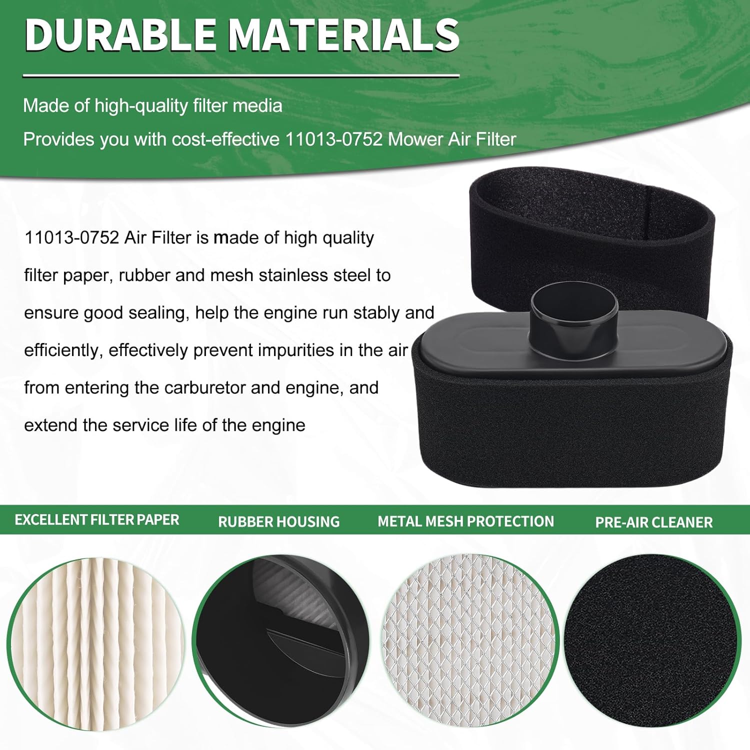 6 Packs 11013-0752 Air Filter for Kawasaki FR691V FR651V FR730V FS481V FS541V FS600V FS651V FS691V FS730V 4-Cycle Engine, with 11013-7046 Pre Filter Replace 11013-0726 11013-7047 11013-7049