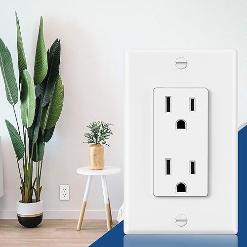 Miniatura 3 de ELECTECK Paquete de 20 tomacorrientes eléctricos de pared decorador estándar, 15 A, 125 V, 2 polos y 3 cables, resistente a manipulaciones, placa de