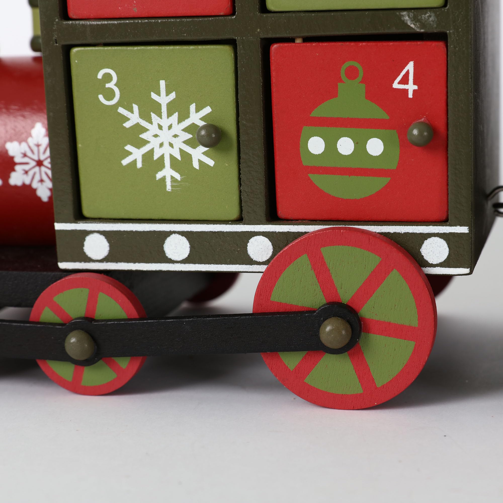 PE Calendario de Adviento de madera de Navidad con 24 cajones, calendarios de Navidad para niños y adultos, cuenta regresiva de Navidad, decoración tradicional (tren rojo y verde)