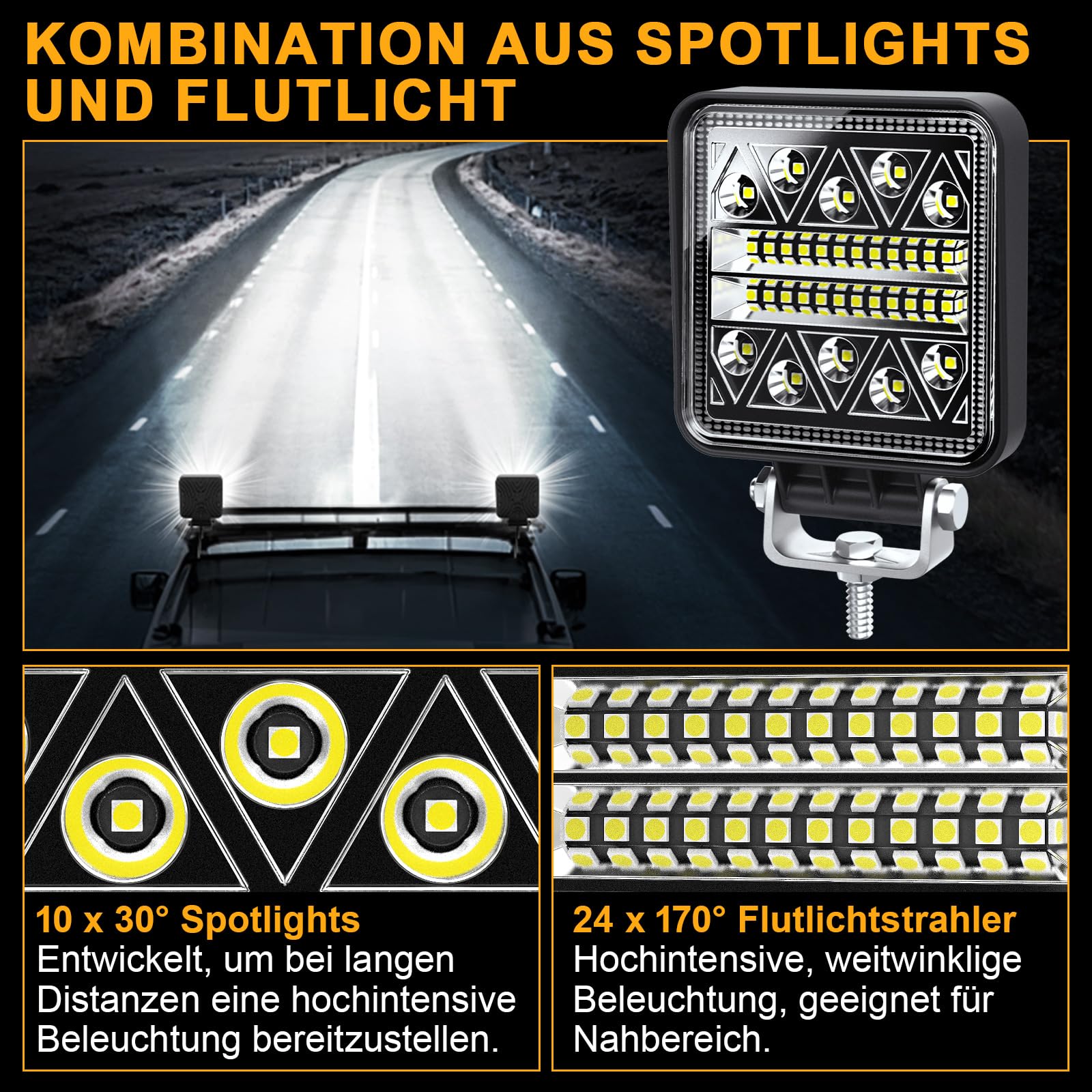 antom LED Arbeitsscheinwerfer 2Pcs led scheinwerfer 12v 24V Traktor 102W led zusatzscheinwerfer 12v für Bagger Traktoren Schlepper Gabelstapler ATV Lkw offroad