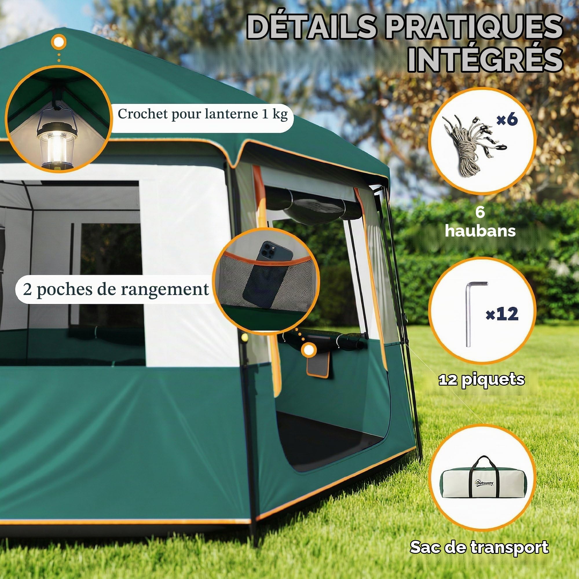 Outsunny Tente Montage Facile 4-6 pers. 3000mm imperméable UV30+ Vert
