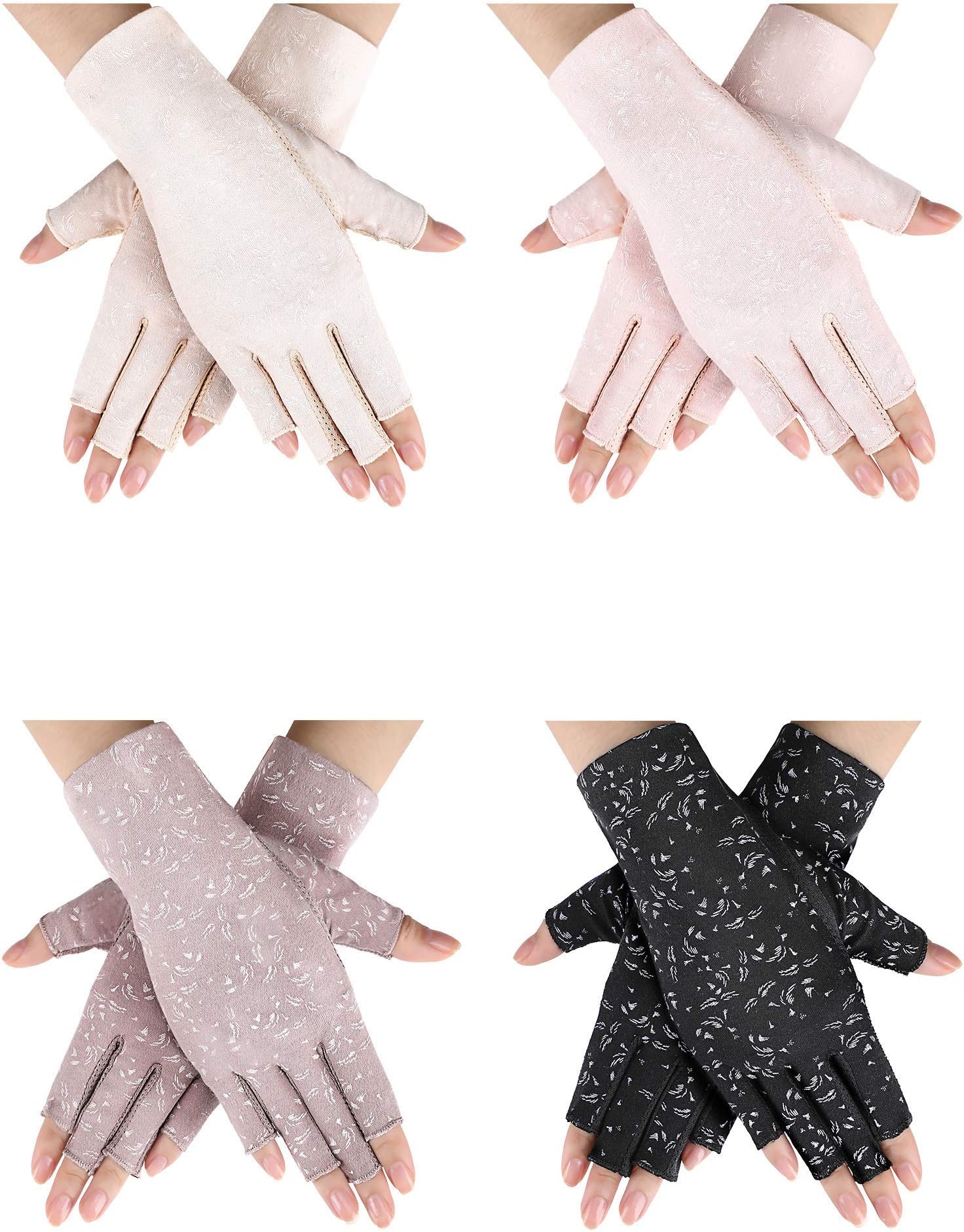 4 Pairs UV Protection Sun Fingerless Driving Gloves for Women Sunscreen Sunblock Non Slip Gloves for Nail Manicure