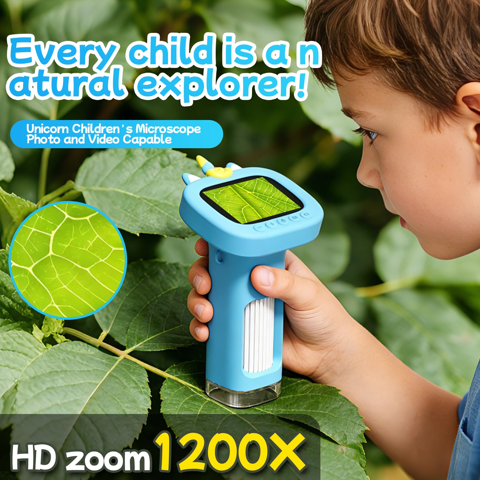 1200X Microscope numérique pour Enfants : Microscope Enfant avec Écran HD IPS 2,4 Pouces et 9 Lumières LED, Sciences de Plein air pour Les 3 Ans et Plus