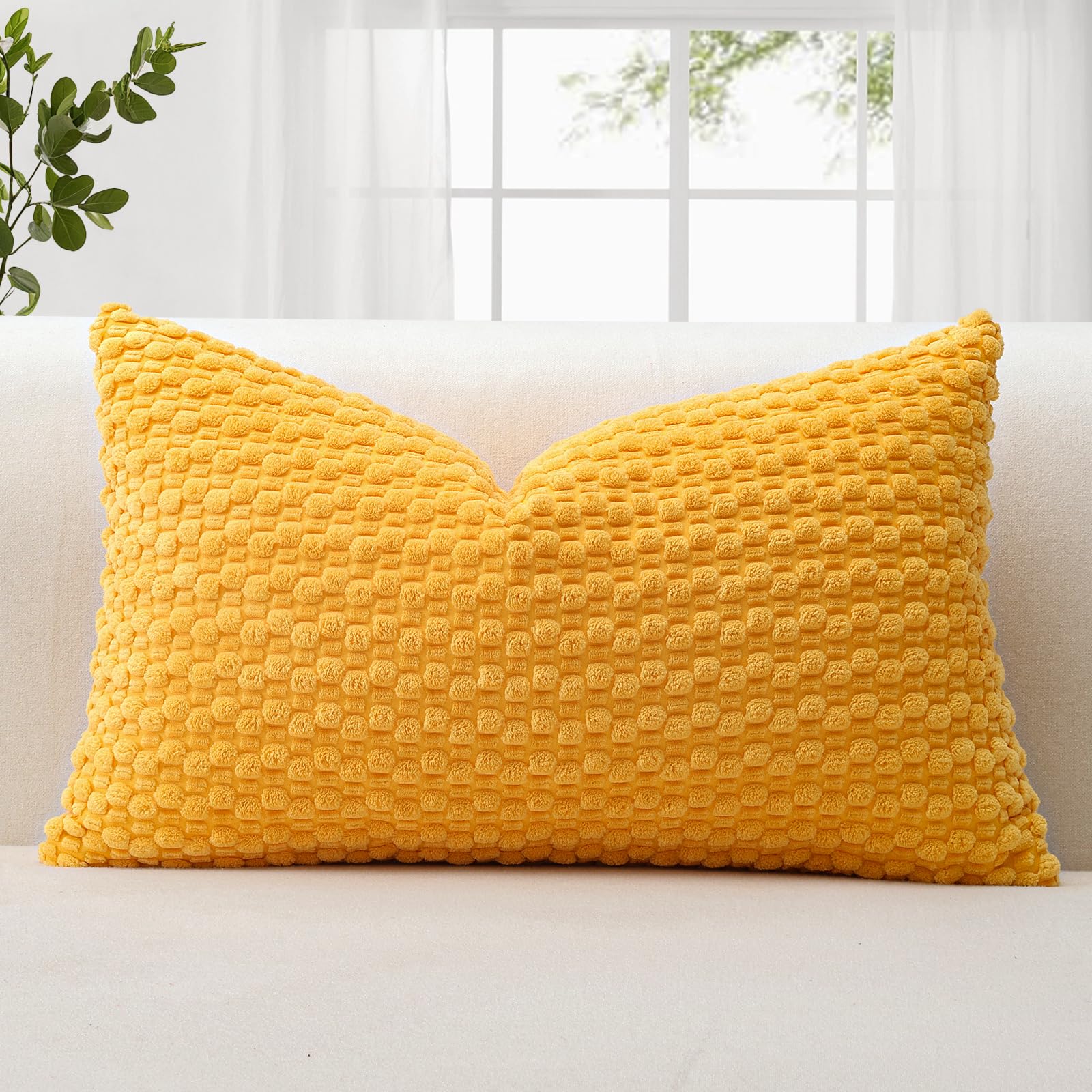 JOTOM Corduroy Soft Cushion Covers 40x60 cm Decorative Throw Pillow Covers with 3D Bubble Texture Cushion Case for Couch Sofa Bedroom Soft Pillowcase for Home Decor (Yellow)