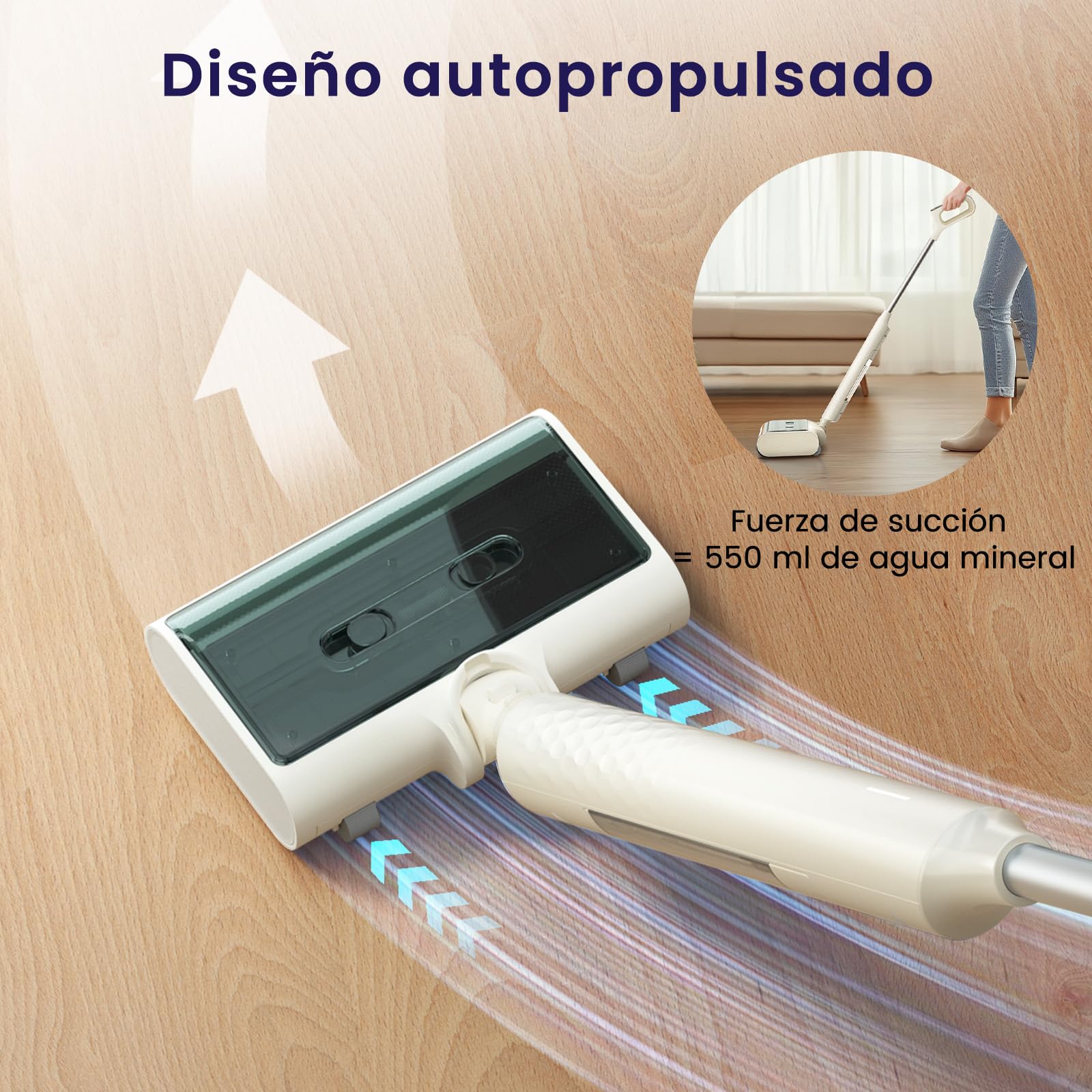 Lefant LS100, Aspiradora Verticale Sin Cable para Seco y Húmedo, 40 000Pa, 60min, Solo 2,65 kg, Limpia Esquinas y Bordes, Autolimpieza, Inclinación 180°, para Suelos Duros, Pelo de Mascotas