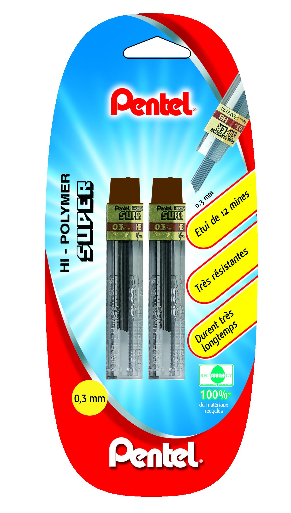 Pentel Set di 2 ricariche per portamine HB 0,3 mm Custodia Grigio