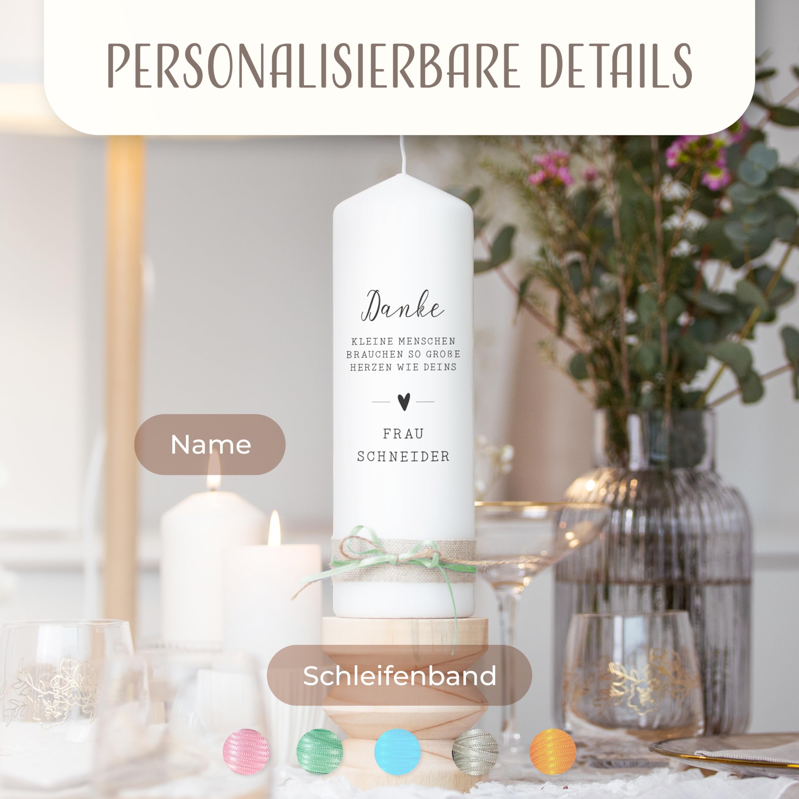 AMARI ® Dankeskerze Dankeslicht (002.03.01) H:25cm personalisiert - Individuelle Kerze mit Namen und Botschaft - Geschenk als Dankeschön - Danke