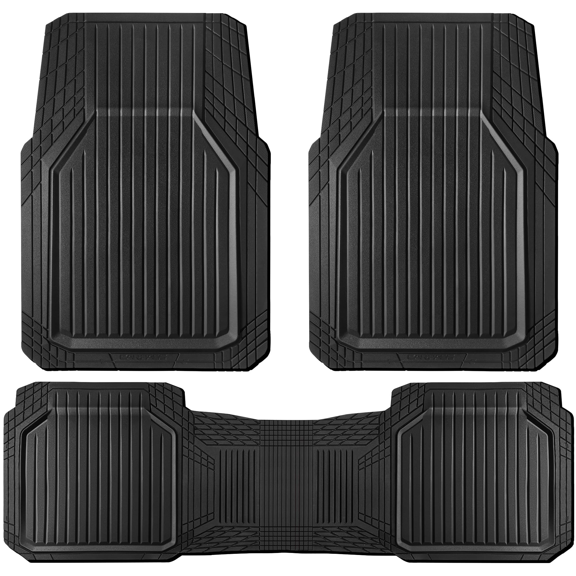CAR PASS Heavy Duty Rubber Floor Mats for Car, Waterproof Liner Deep Dish Car Mats Full Sets, Universal Trim to Fit for SUV Truck Sedans Vans, All Weather Automotive Floor Mats 3pcs, Solid Black — view 9