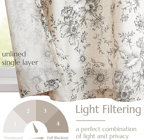 Miniatura 4 de jinchan Cenefa de lino con estampado de hojas para ventanas, cenefa ajustable de 63 pulgadas, tratamiento de ventana de granja para cocina, sala de