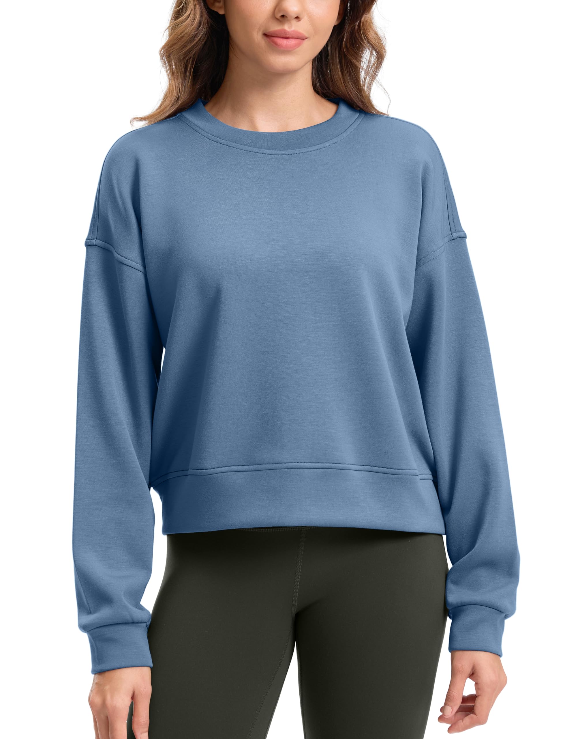 Fleece Cropped Sweatshirts for Women Soft Crewneck Sweatshirt Pullover Long Sleeve Workout Crop Tops-image-4