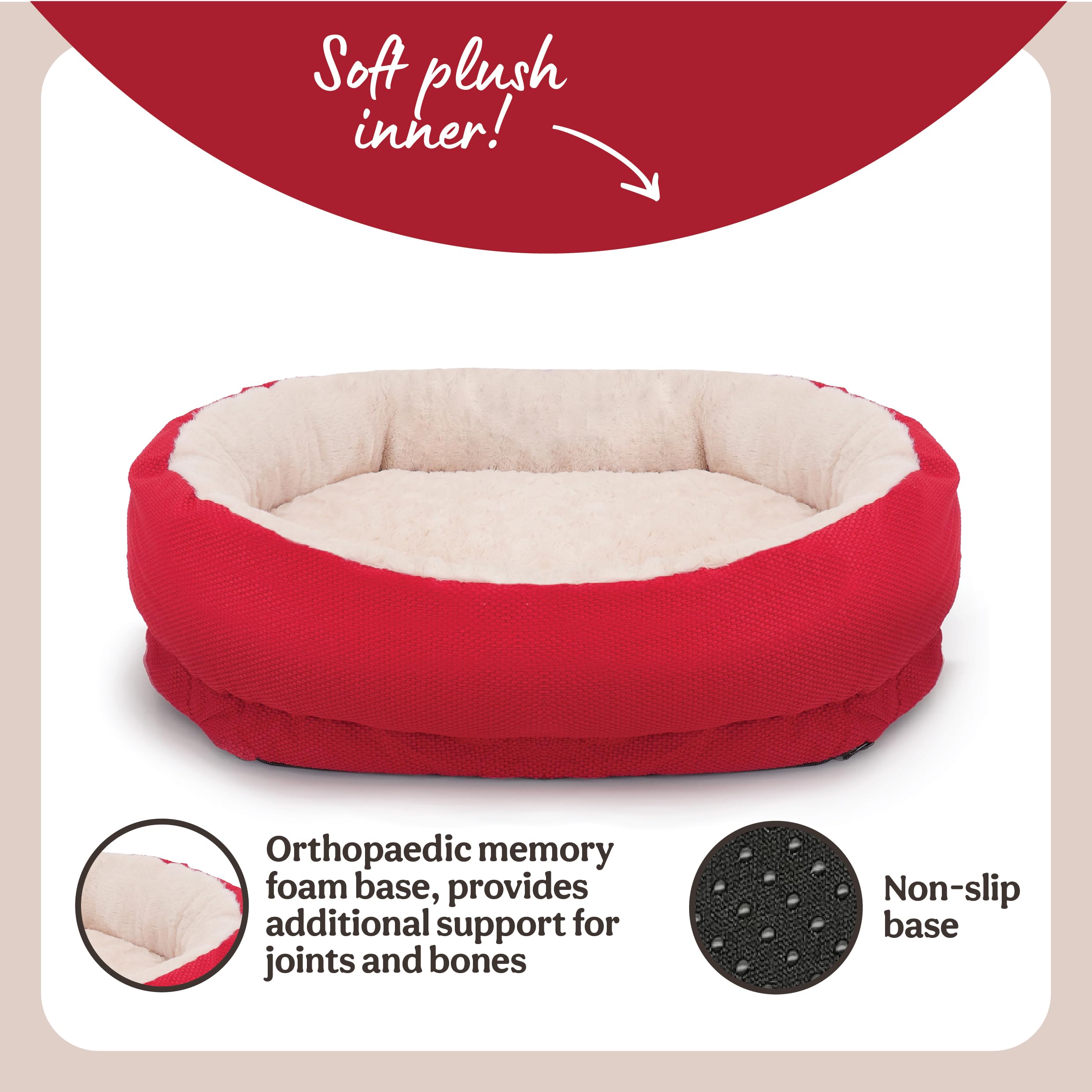 Cuccia per cani ortopedica in memory foam in palissandro, lavabile in lavatrice con copertura rimovibile, interno in peluche super morbido, rosso, 66 x 86 cm