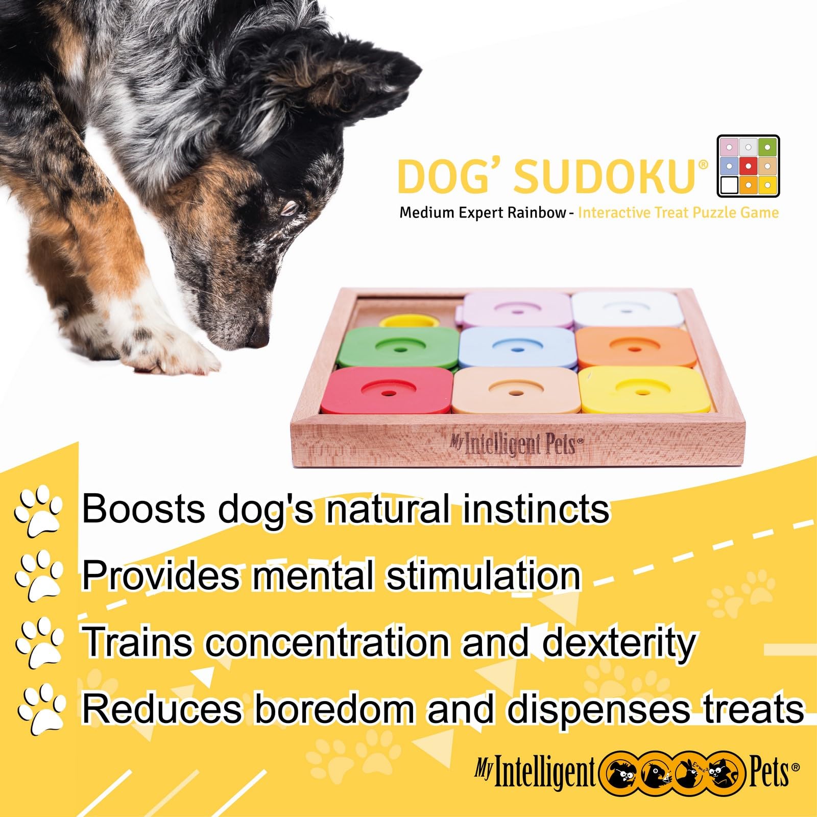 Sudoku Medium Expert Rainbow interaktywna zabawka dla psa z drewna, inteligentna zabawka dla psów