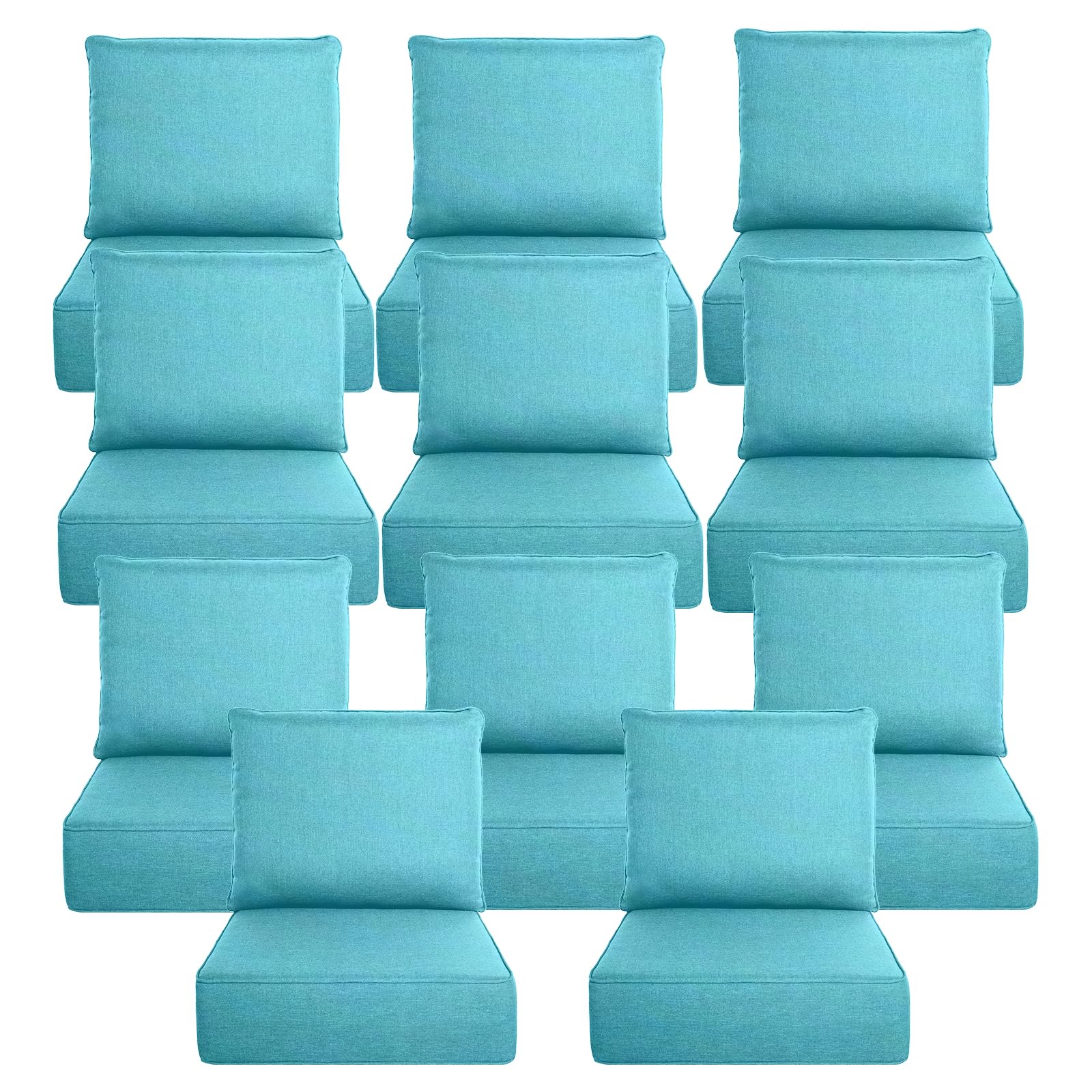 Luxury 6" Thick Outdoor Cushion Set 11 - 22x24 Patio Furniture Cushions with 28D High-Density Foam, Water-Resistant &amp; Fade-Resistant Fabric, Removable Covers for Patio Furniture Sofa Couch -Turquoise