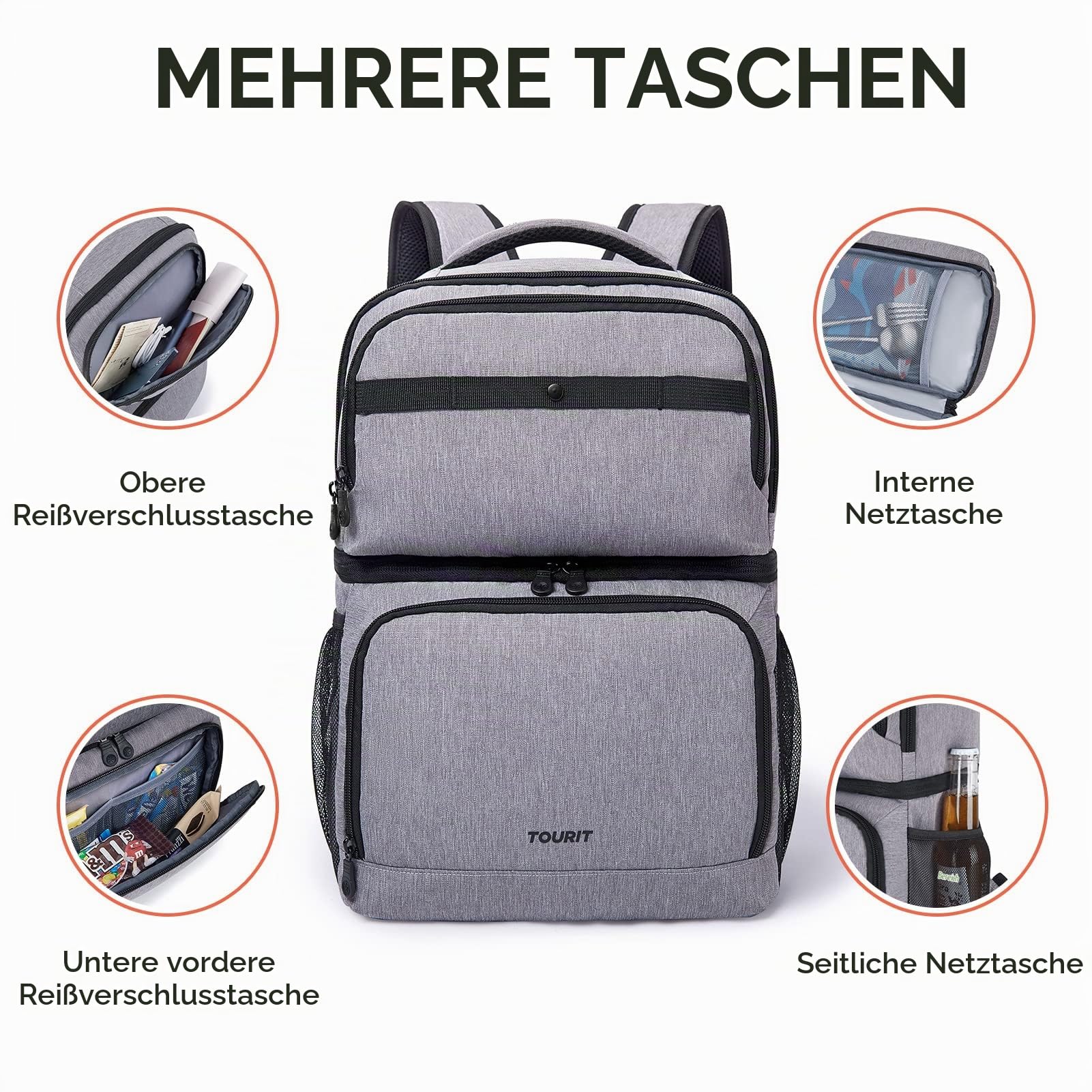 TOURIT Kühltasche Rucksack 27L 26 Dosen Wasserdichter für Camping