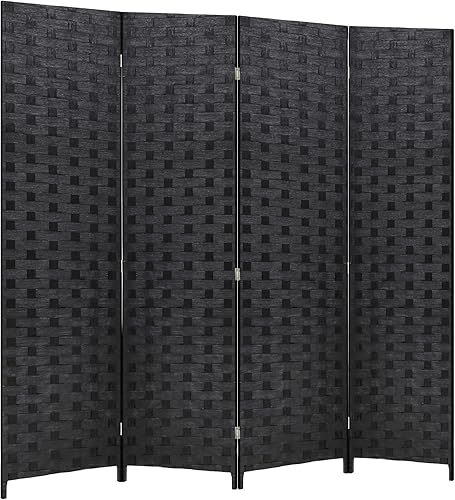 Vista 14 de FDW - Mampara plegable y portátil de madera con diseño de malla tejida para casa y oficina Negro