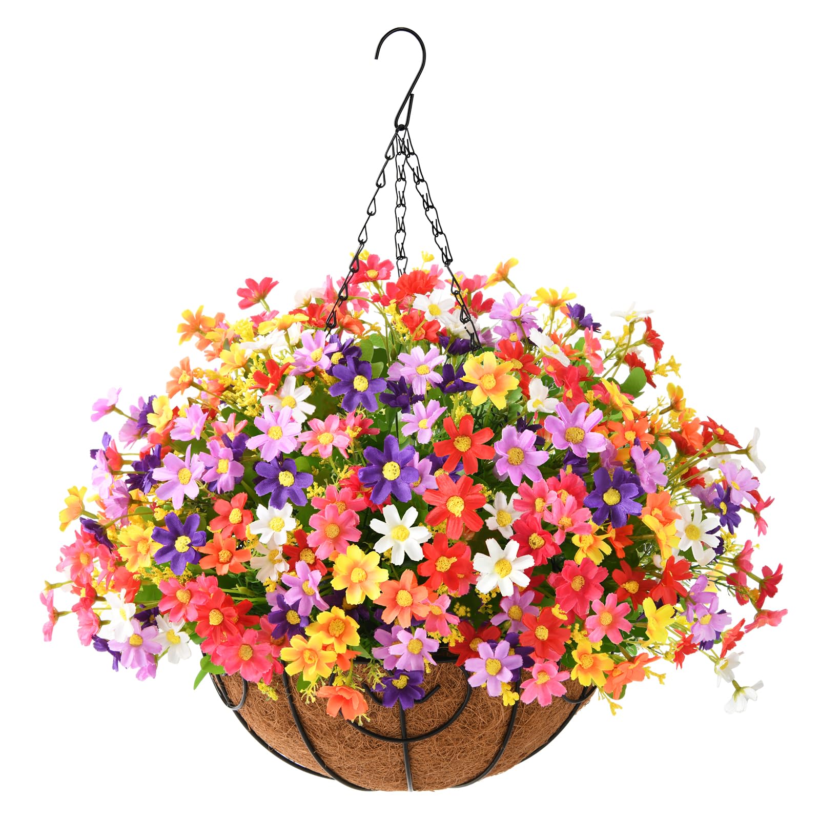 Homsunny Artificial Hanging Flowers Plants in Baskets for Outdoor Porch ...