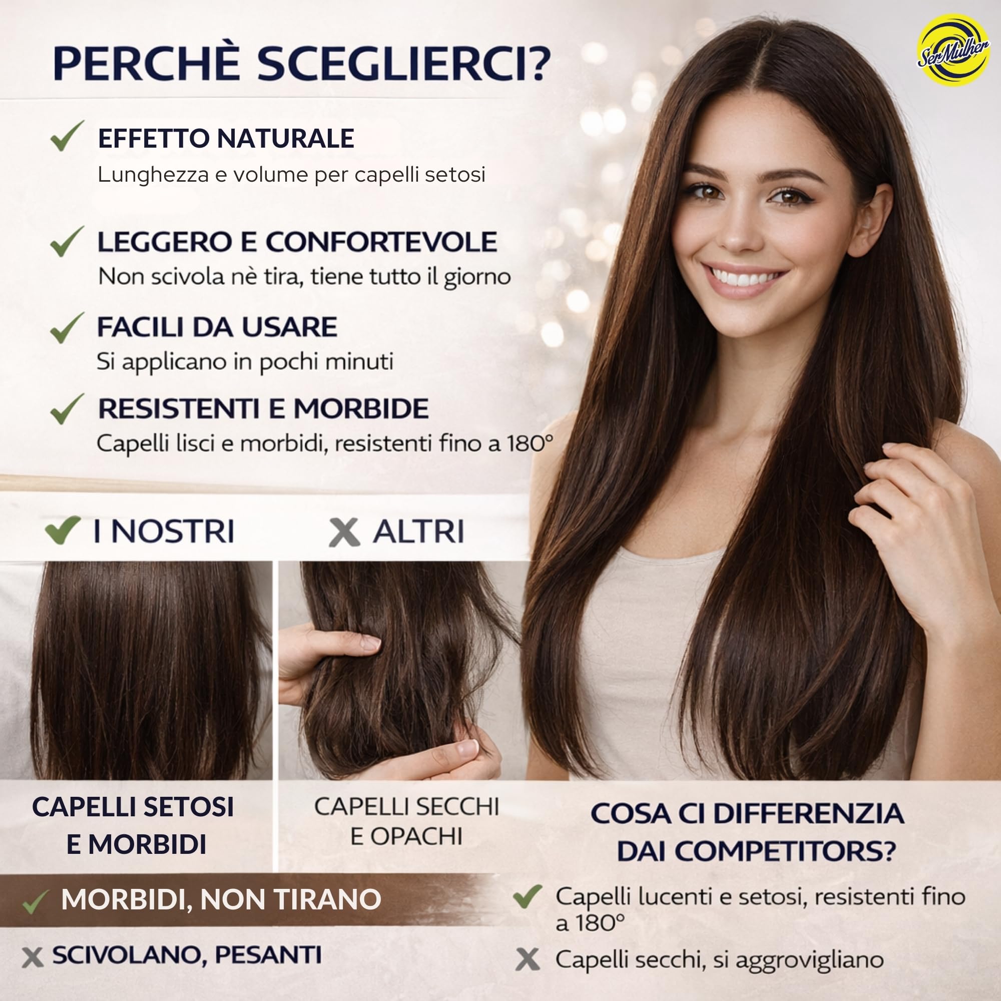 THELMA - Extensiones de pelo + clips, lisas y largas de 60 cm – 7 tejidos/7 piezas, juego para alargar y dar volumen, ligero y suave, fácil aplicación, peso 228 g (rubio natural)