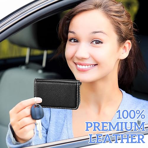 Miniatura 6 de Outus Tarjetero de 2 piezas, cartera de cuero para tarjetas de visita, tarjetero de bolsillo con cierre magnético, funda de identificación para