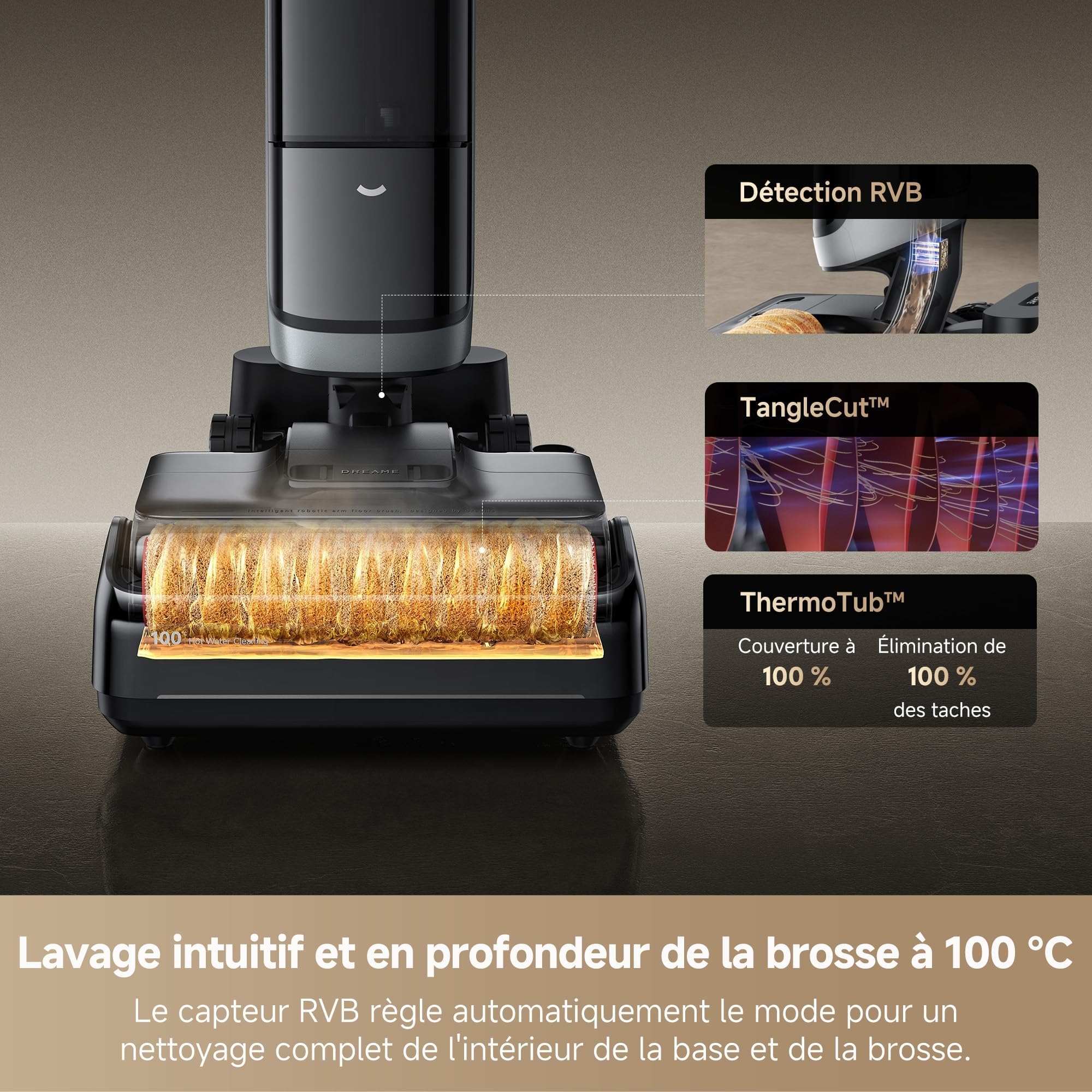 DREAME H15 Pro Heat Aspirateur Laveur, Nettoyage des sols à 85°C, bras robotisé IA GapFree, capteur RVB intelligent, 22 000Pa, 0 nœuds, lavage brosse à 100°C,séchage en 5 min à 90°C,contrôle par appli