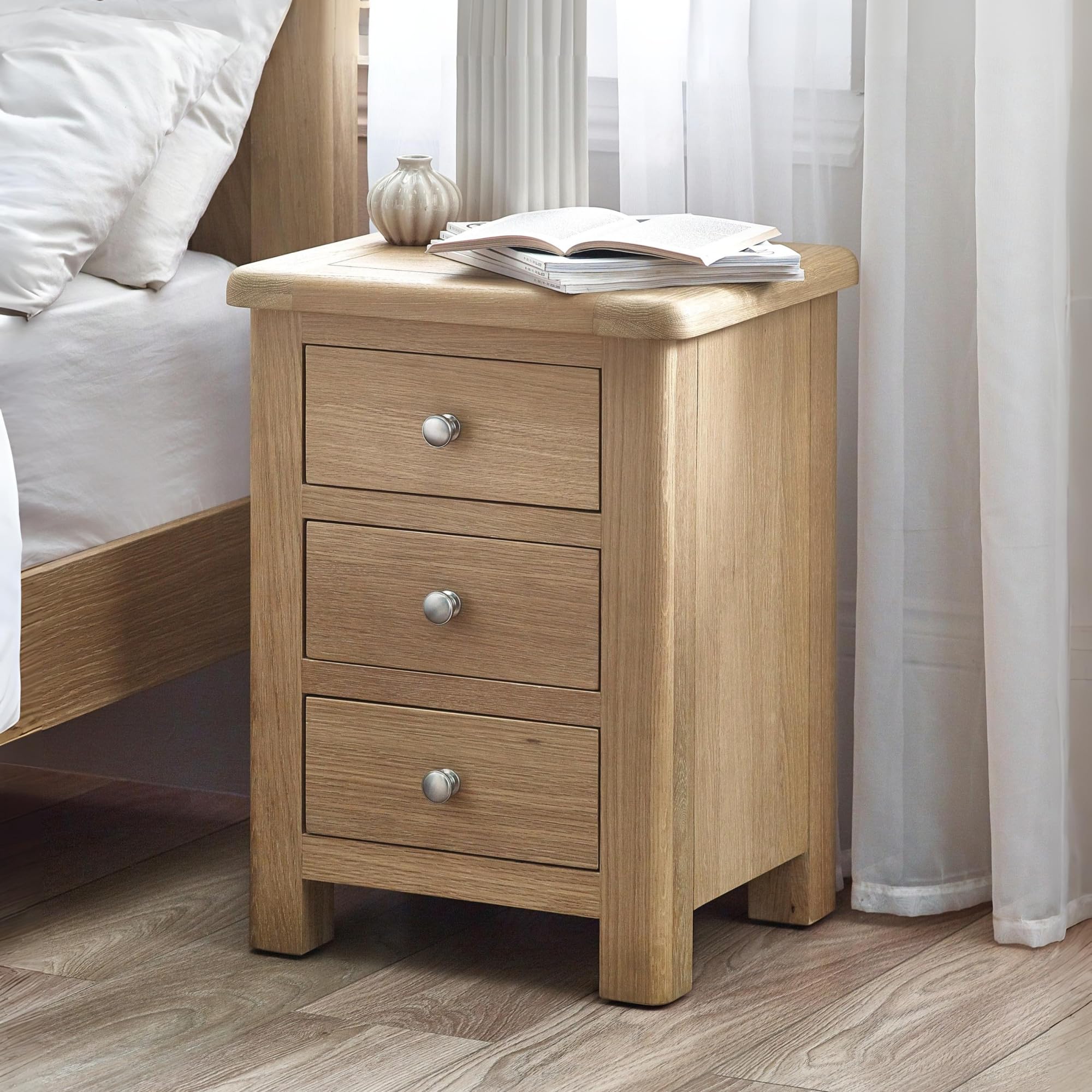 Julian Bowen Memphis Limed Oak 3 Drawer Bedside