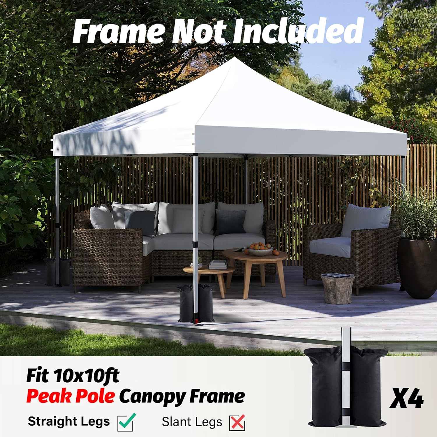 10x10 Canopy Replacement Top, 500D Heavy Duty Waterproof Canopy Replacement Top for Peak Pole Straight Leg Frame, Pop Up Canopy Tent Cover with UV Protection Coating, 4 Sandbags, Top Only (White)