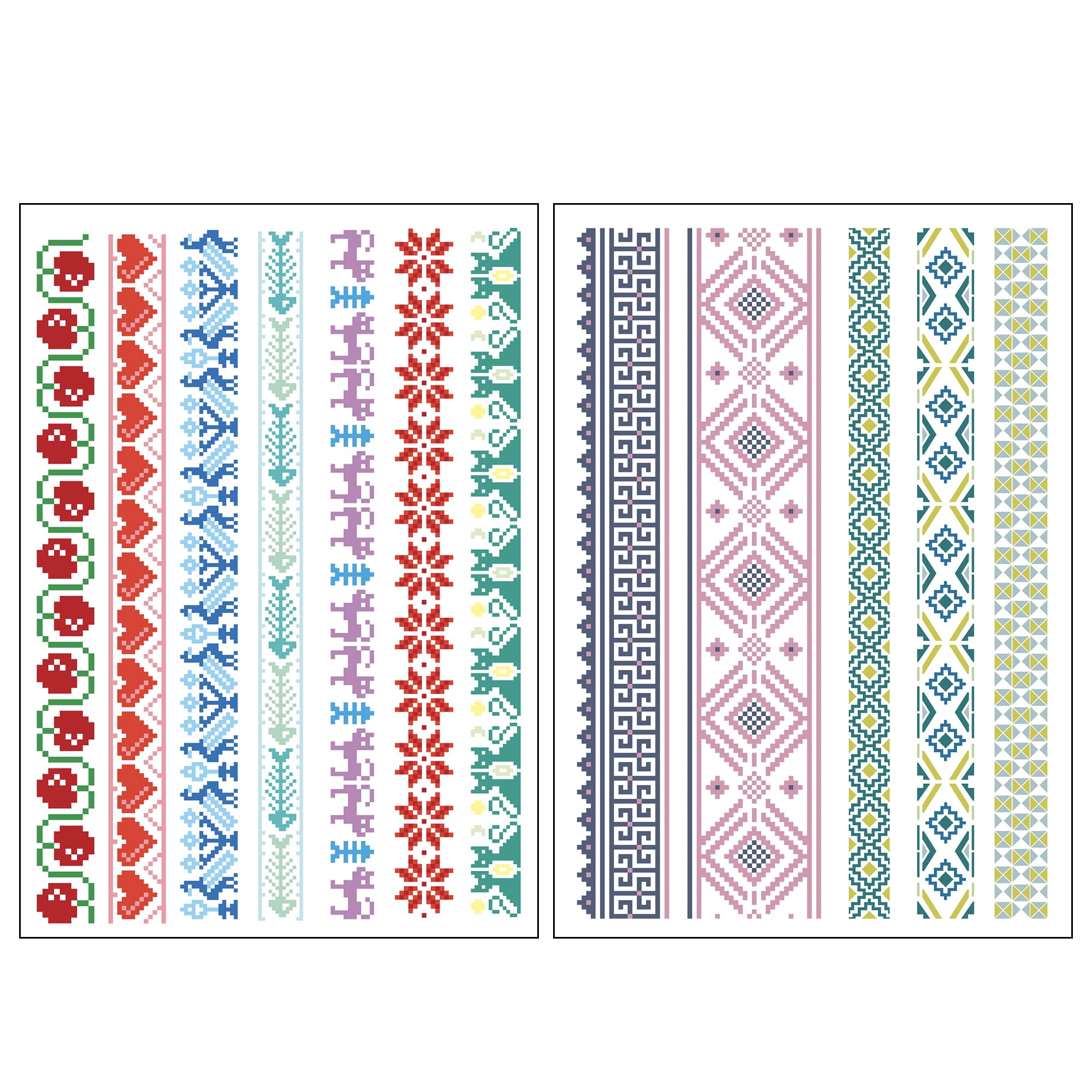 Everjoy Retro Pixel Art Bracelet Tattoo Stickers - 2 Sheets of Vibrant, Wrap-Around 8-Bit Style Temporary Tattoos for Festivals, Gamers, and Retro Lovers