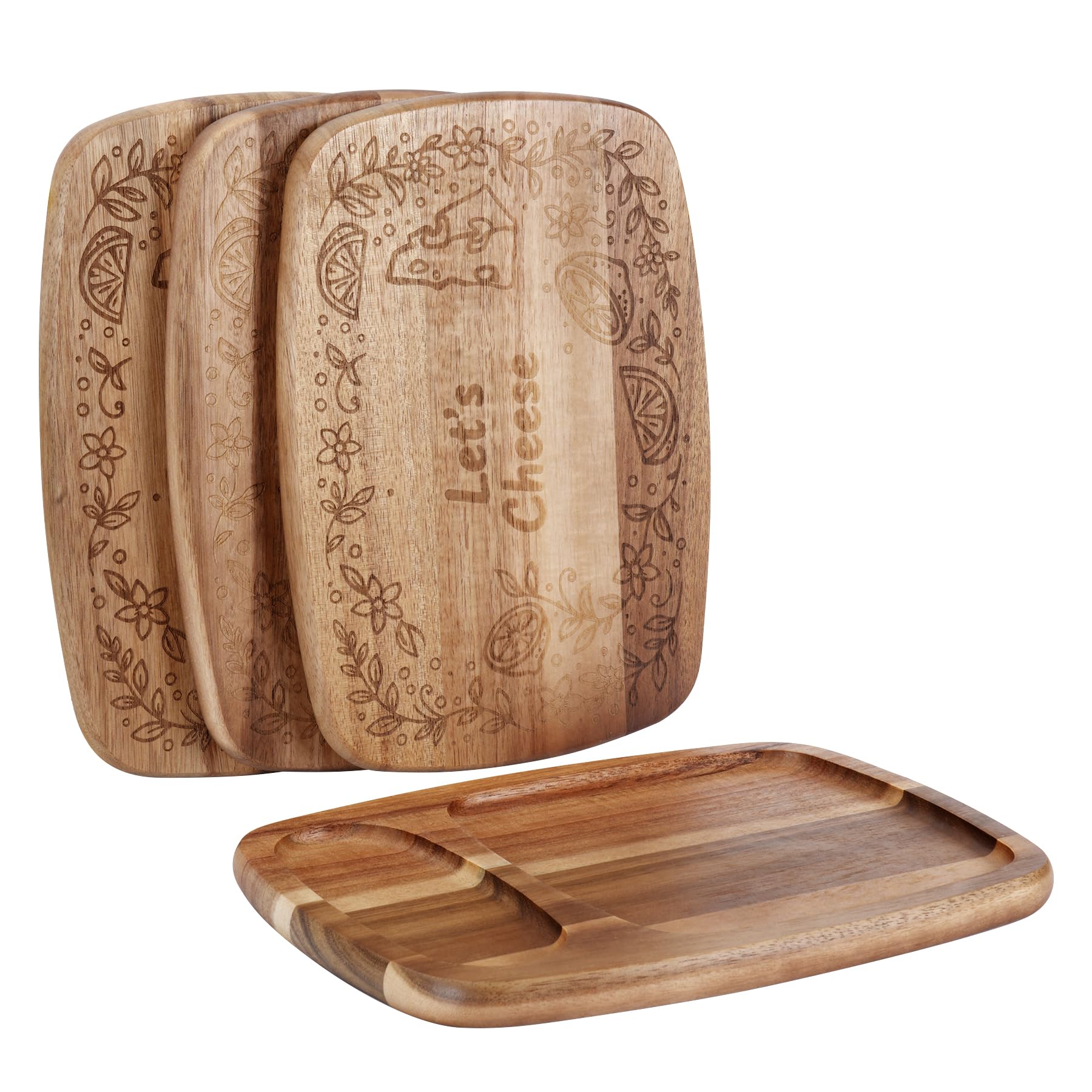 Käsebrett aus Akazienholz, Holzes Servierbrett 25x18x1,5cm, Kleines Charcuterie Brett für Käse, Fleisch, Obst, Geschenk für Männer Frauen (4 Käseplatten, Naturholzfarbe, 25 * 18 * 1.5cm)