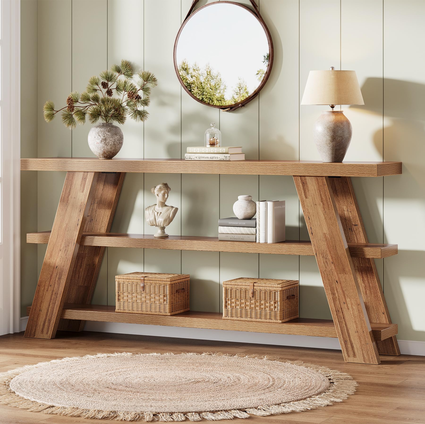 Tribesigns 70.9" Extra Long Console Table with Storage, 3-Tier Narrow Wooden Sofa Table Behind The Couch, Farmhouse Entry Foyer Table for Entryway, Living Room, Hallway, Brown