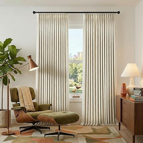 Miniatura 26 de Mrs.Naturall Cortinas Opacas Beige Crema de 96 Pulgadas de Largo Juego de 2 Paneles, 8 Pies 8 Pies Cortinas Plisadas Pinzadas Oscurecedoras de Beige