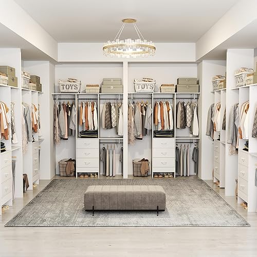 Miniatura 6 de YOUDENOVA Sistema de armario de 5 pies con 3 cajones, sistema organizador de armario de madera de 59 pulgadas, torre de sistema integrado para
