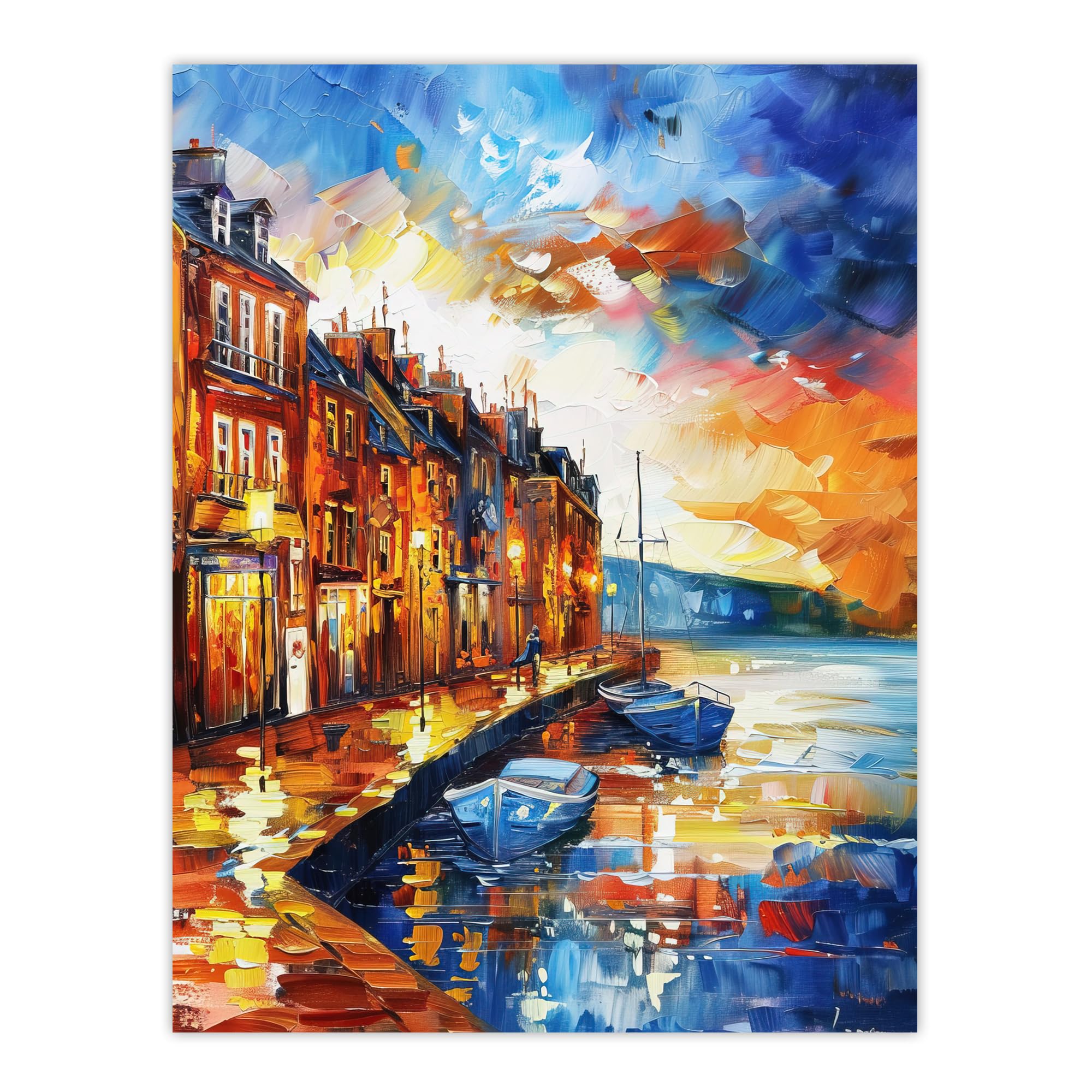 Artery8 Seaside Town Harbor Sunset Oil Painting Living Room Large Wall Art Poster Print Thick Paper 18X24 Inch