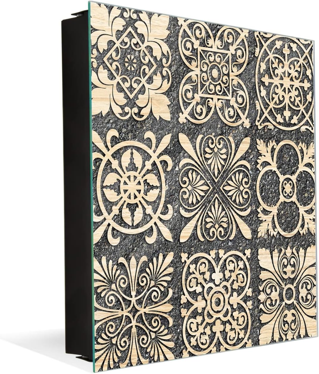 Concept Crystal Decorative Key Storage Cabinet with Glass White Board KN07: Vintage Leaves and Patterns Series