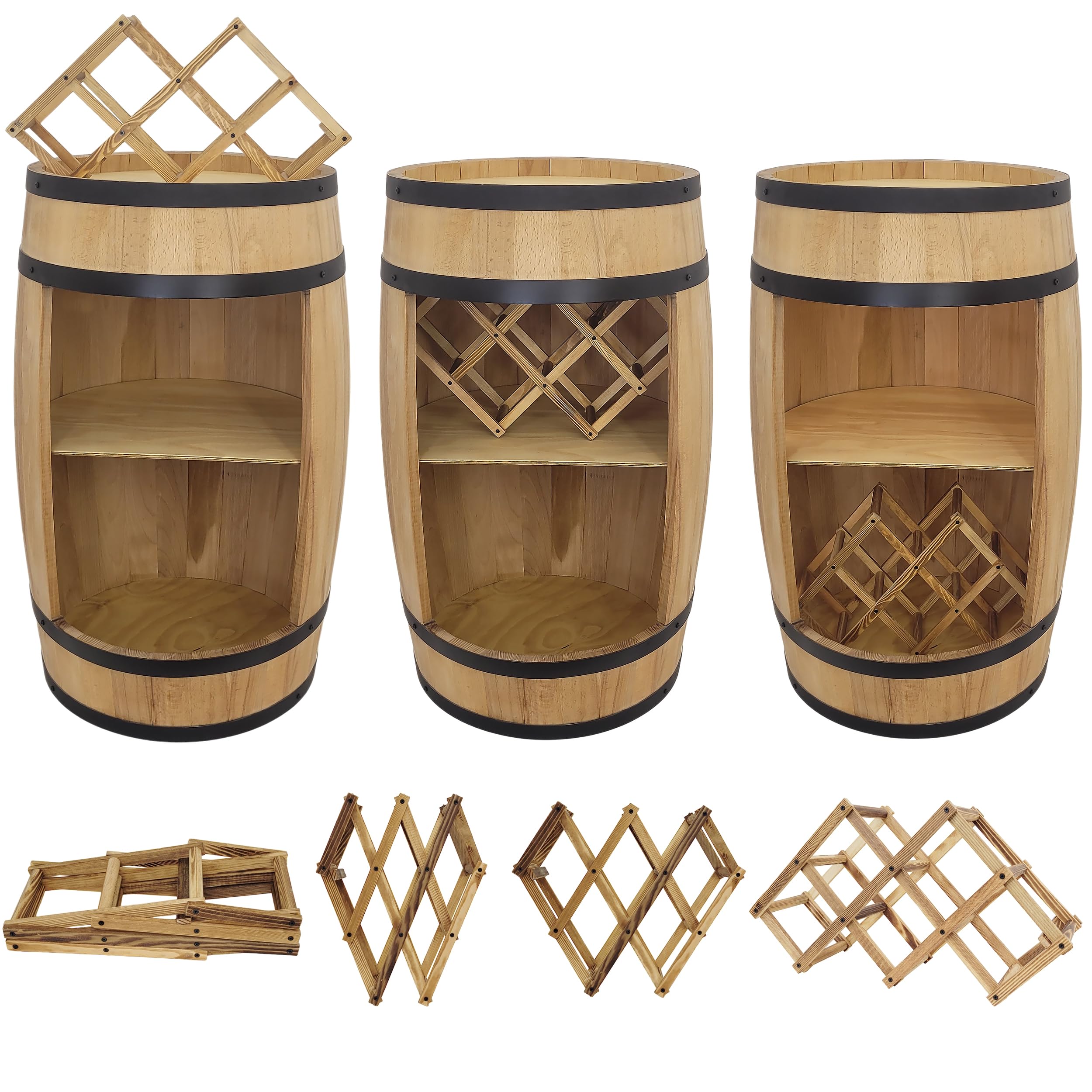 weeco Barilotto in legno da 80x50cm per soggiorno, Minibar, Bar da parete, Barile in legno, Botte da collezione per bottiglie, Scaffale per bottiglie per vino, Cantinetta per Cucina, Portabottiglie