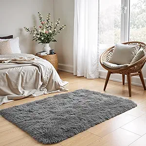 Zentavio Bedside Rugs Small 2x3 Shag Entry Entrance Rugs Soft Bedroom Carpet Area Rugs for Dorm College Essentials Non-Slip Living Room Throw Rug Home Decor Aesthetic Nursery Grey