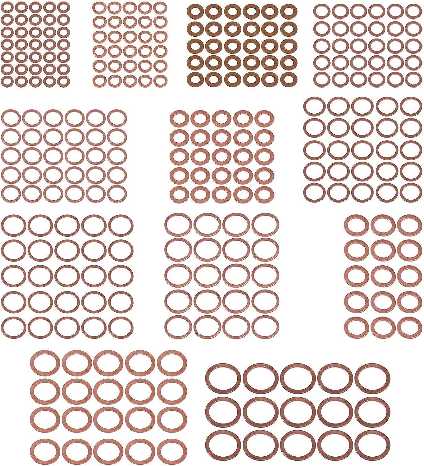 BKEKM 300 pièces rondelles Plates M5-m20 Kit de rondelles Plates dures rondelle en cuivre pour Joint torique Plat rondelles d'étanchéité Kit d'assortiment rondelle Plate