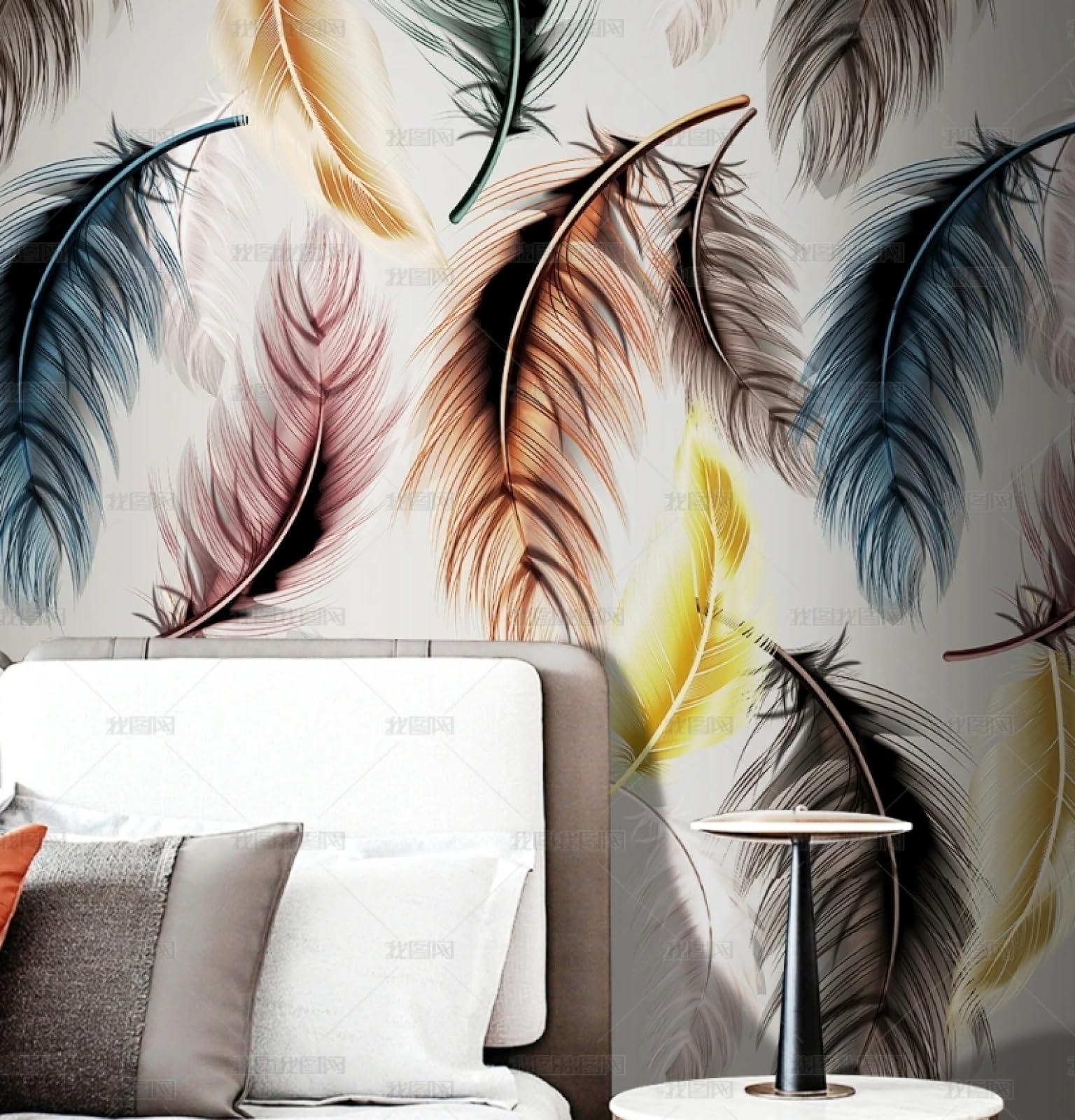 Papier peint autocollant salon et chambre décoration plumes