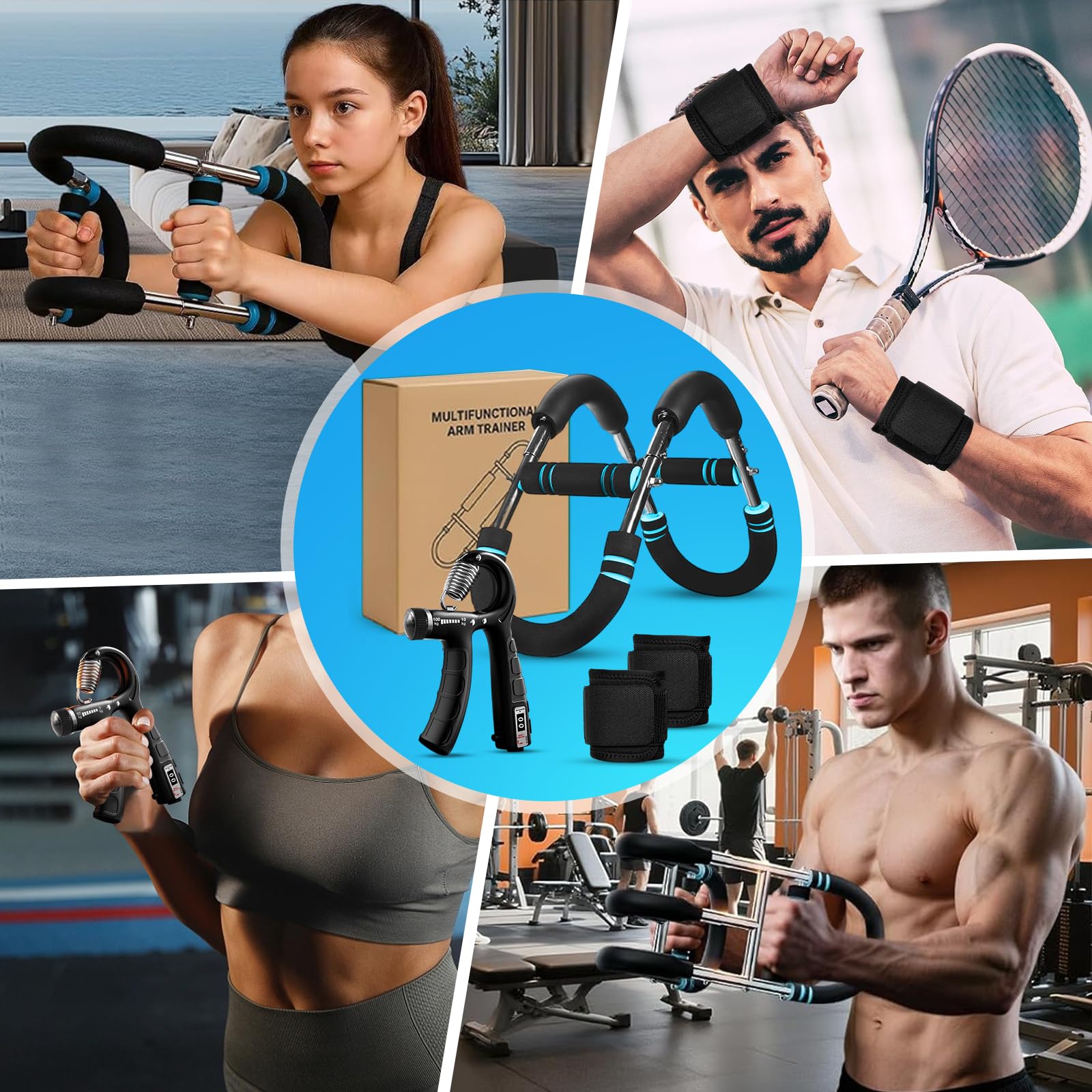 KATLIKU Allenatore per Braccia Regolabile 3-in-1 con Contatore & Fasce da Polso, Resistenza Regolabile 30–50 kg, Attrezzo Fitness per Uomo per Allenamento a Casa & Potenziamento di Petto e Spalle