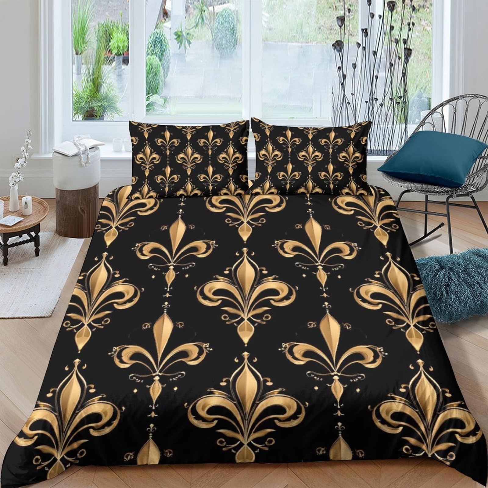 3D Printed Baroque Duvet Cover, Microfiber Comforter Cover Hidden Zipper