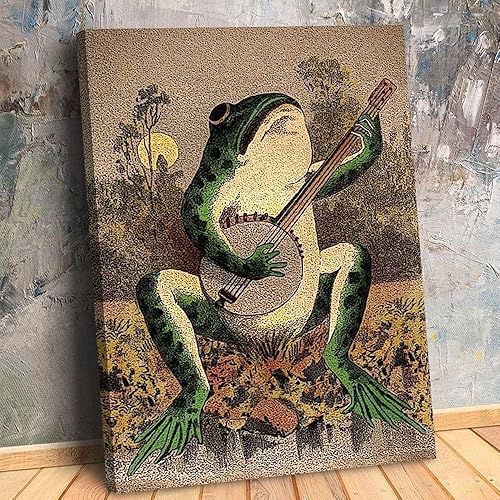 Miniatura 2 de Pósteres vintage de arte de rana banjo, pintura en lienzo, creatividad, estética, verde, póster impreso, cuadros artísticos de pared para sala de