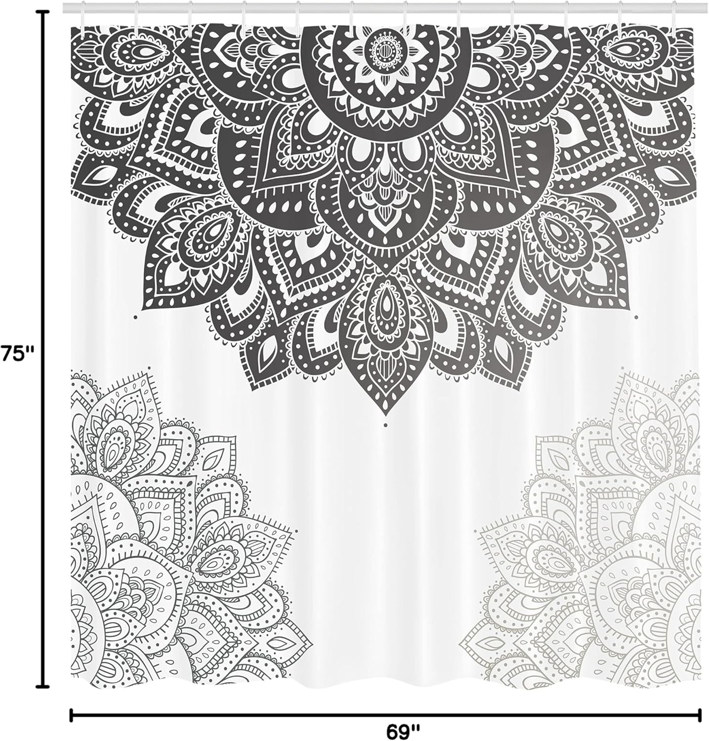 Ambesonne Flora Shower Curtain, South Mandala Design Vibrant Color Ornamental Illustration, Cloth Fabric Bathroom Decor Set with Hooks, 69" W x 75" L, Sage Green