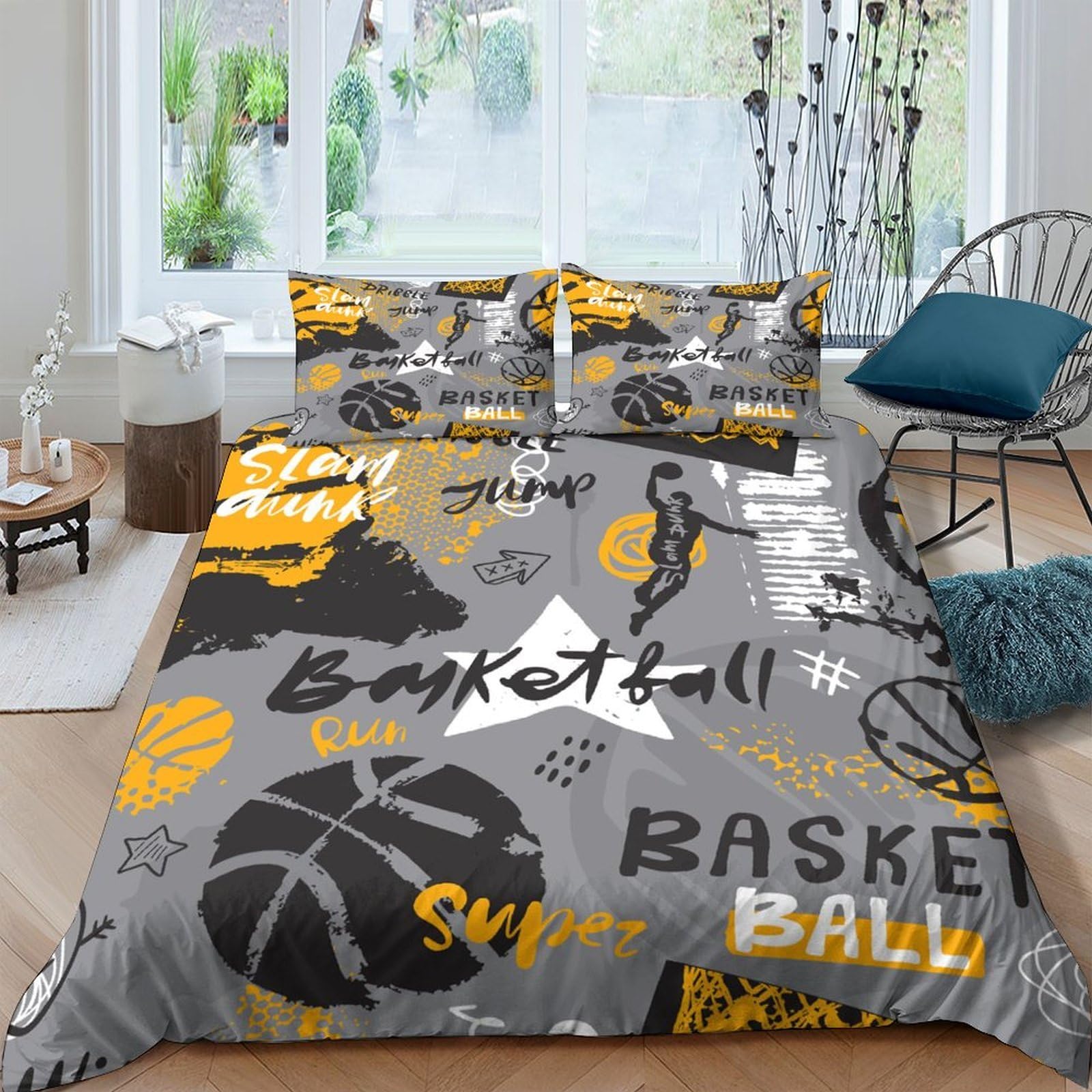 Ctjqhvkz Style-1 3D Printed Basketball Graffiti Fitted Sheet Microfiber Anti-Slip Bed Cover For Bedroom Dorm Youth Sports Decor Single（135X200cm）