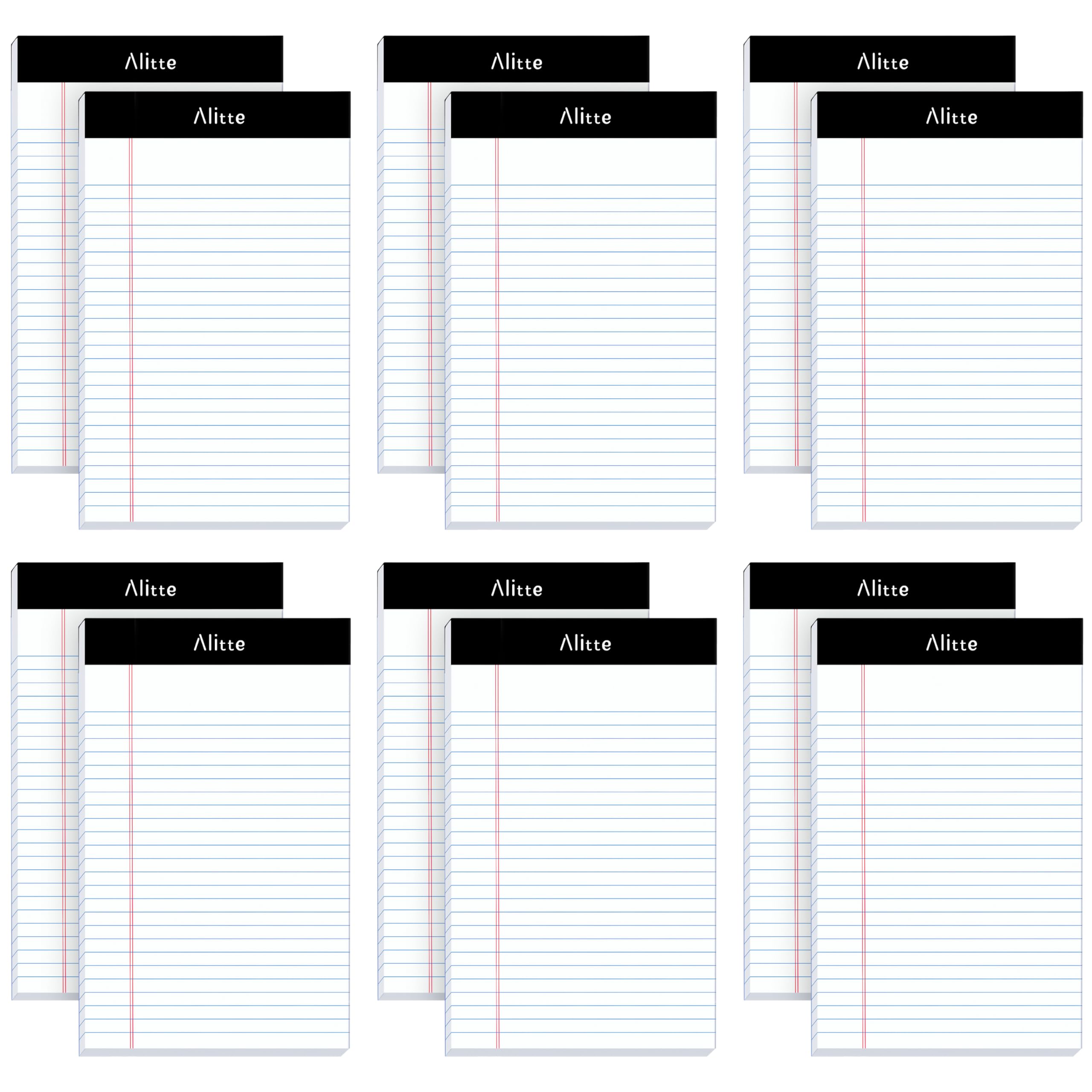 Alitte 5x8 Small Notebooks – 12 Pack Narrow Ruled, White Perforated Note Pads with 50 Sheets Per Notepad, (No Ink Bleeding) Ideal Legal Pads for