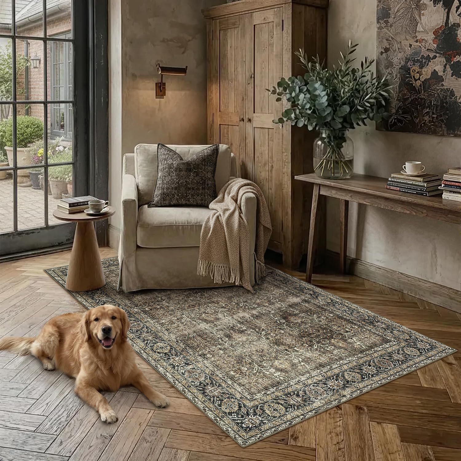 【60's Vintage rug】183×118cm　トルクメン族　アリホジャ Amazon.com: PureCozy Vintage Area Rug 3x4 Brown Entryway Office